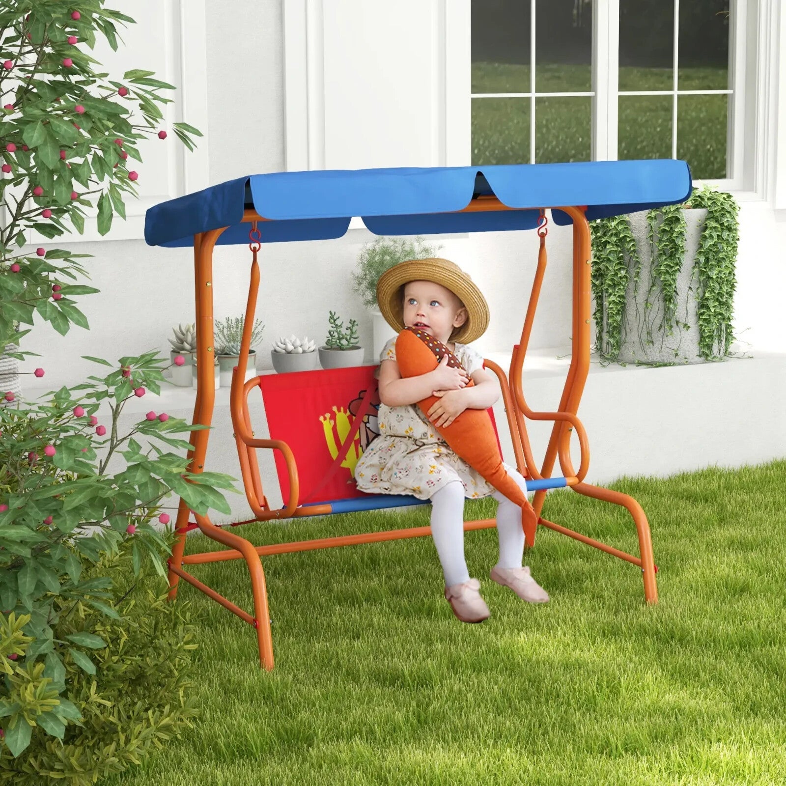 Kids Garden Swing Bench with Adjustable Canopy Safety Belts Cowboy Themed Chair - Home and Garden Furniture Shop - rustic - furniture