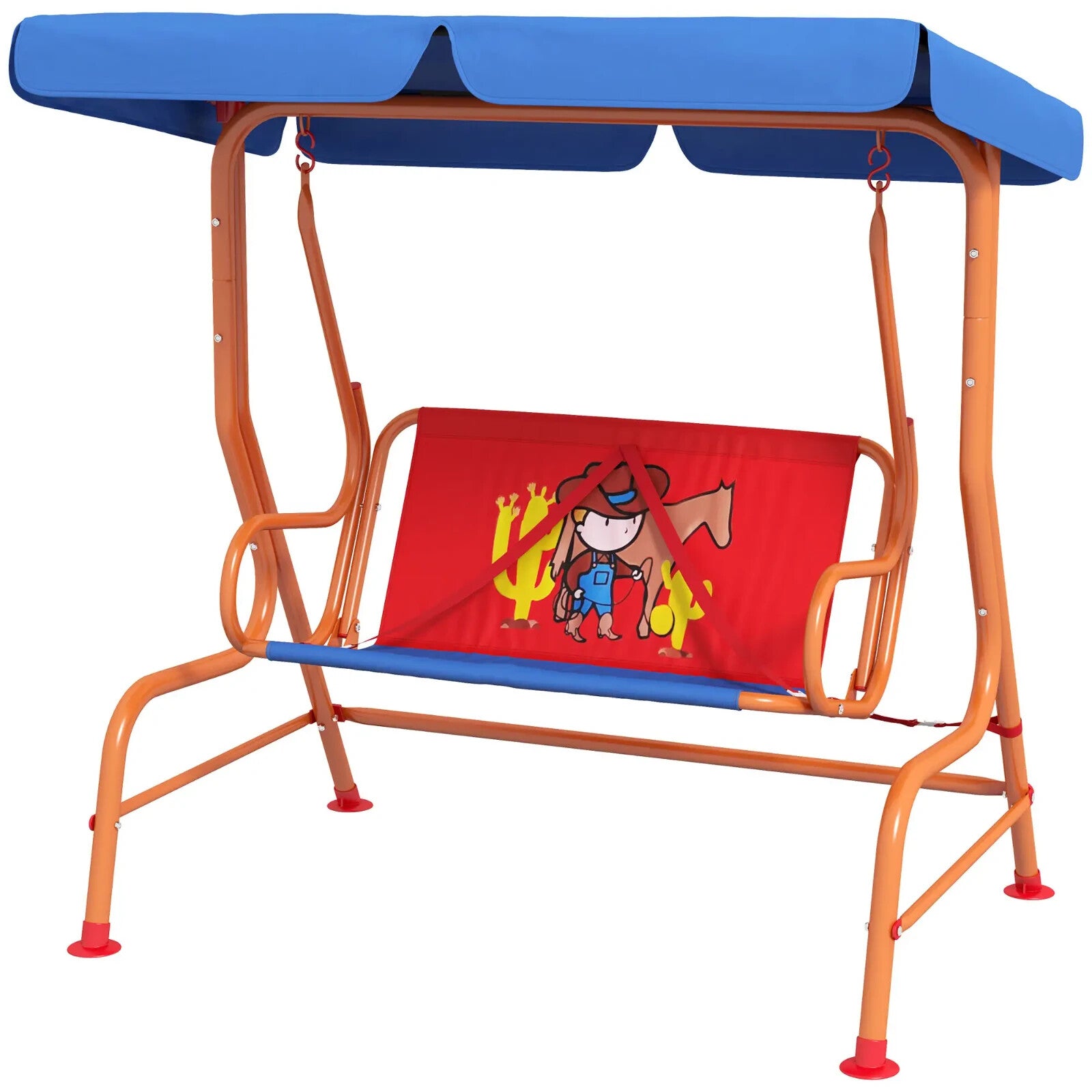 Kids Garden Swing Bench with Adjustable Canopy Safety Belts Cowboy Themed Chair - Home and Garden Furniture Shop - rustic - furniture