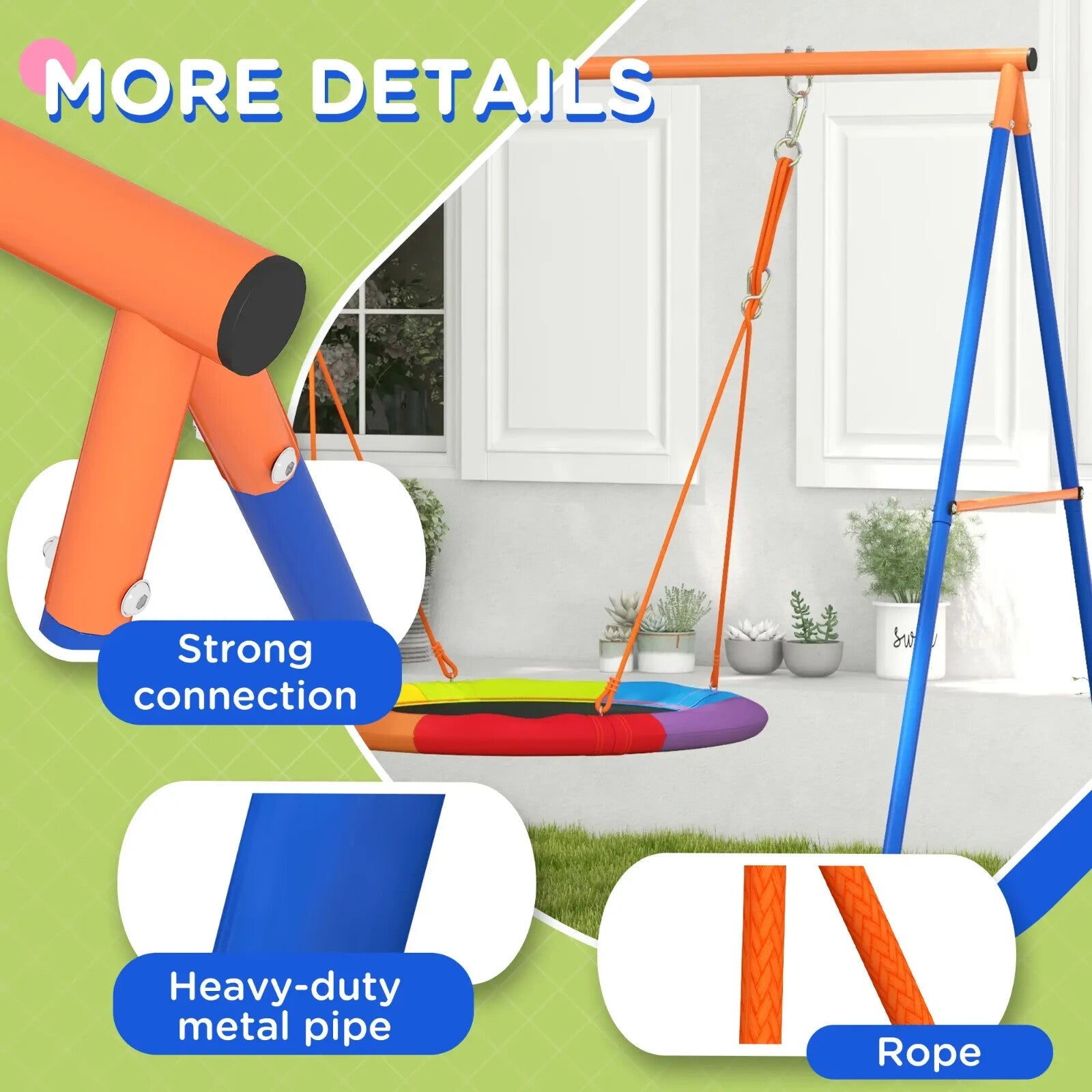 Kids Nest Swing Seat with A - Frame Structure Outdoor Play Equipment Multicoloured - Home and Garden Furniture Shop - rustic - furniture