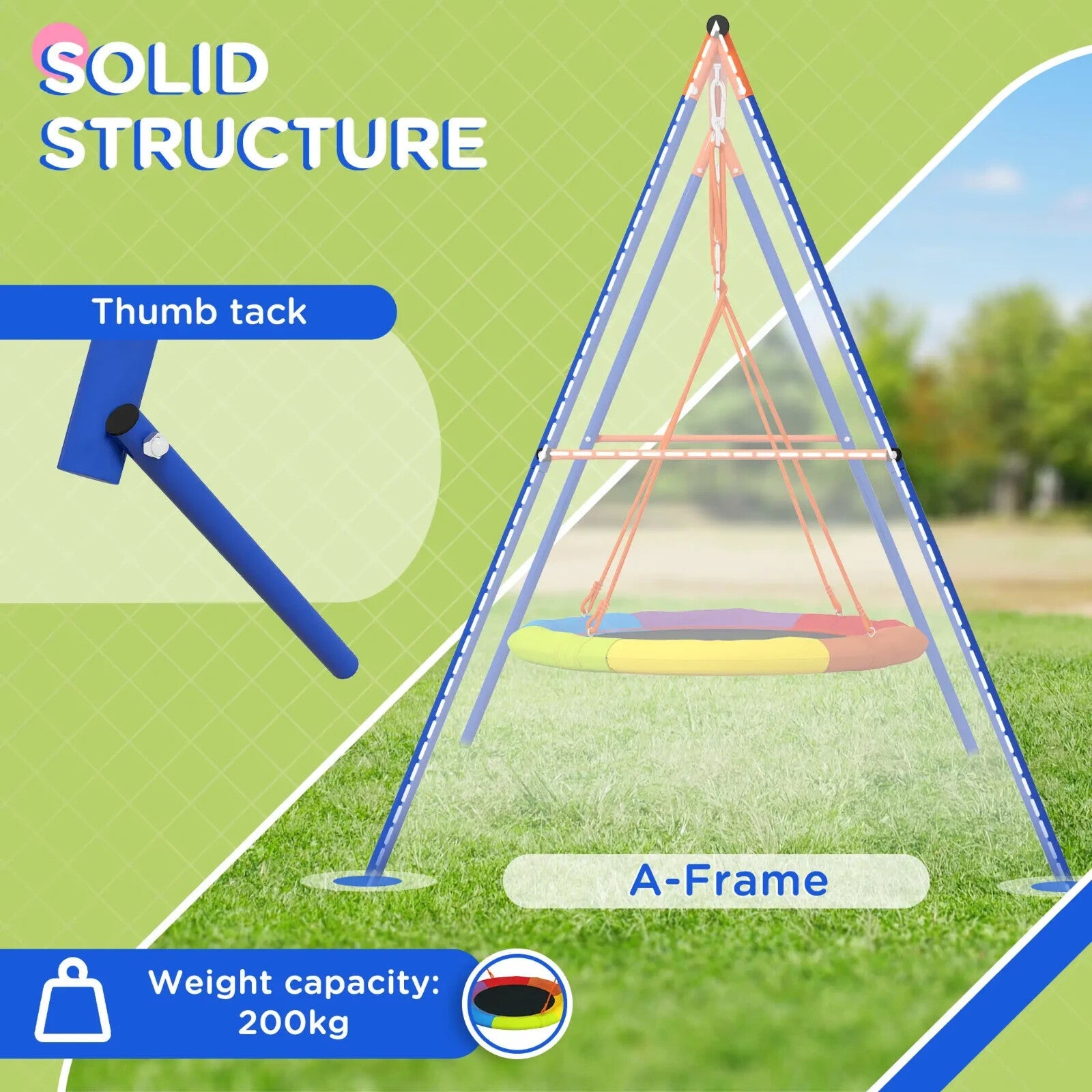 Kids Nest Swing Seat with A - Frame Structure Outdoor Play Equipment Multicoloured - Home and Garden Furniture Shop - rustic - furniture
