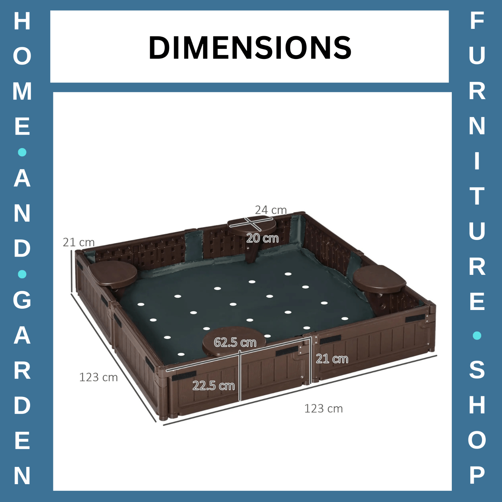 Kids Outdoor Sandbox with Canopy and Bottom Fabric Liner 123x123x21 cm Ages 3 - 12 - Home and Garden Furniture Shop - rustic - furniture