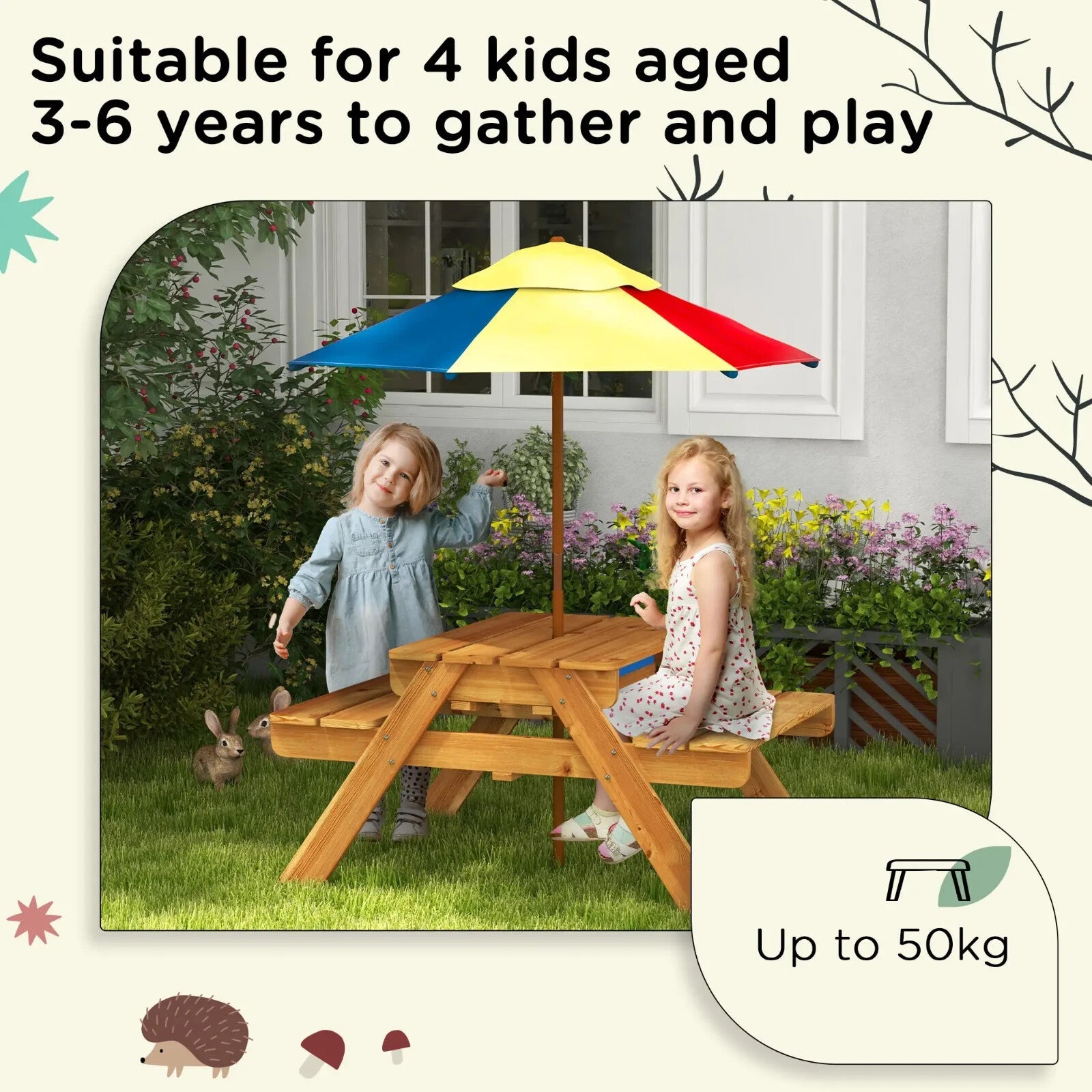 Kids Picnic Table Set with Sand and Water Play and Removable Parasol for Outdoor - Home and Garden Furniture Shop - rustic - furniture