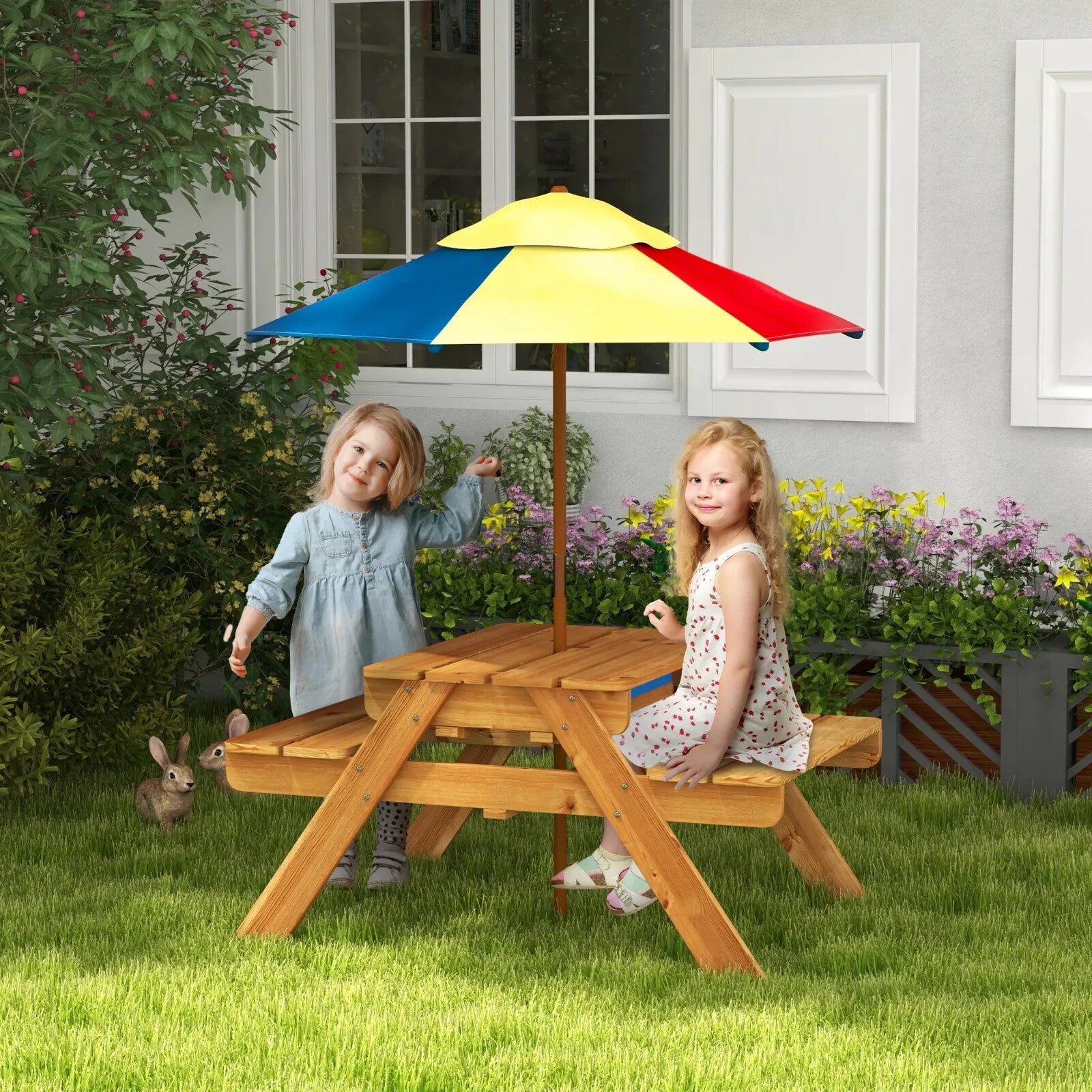 Kids Picnic Table Set with Sand and Water Play and Removable Parasol for Outdoor - Home and Garden Furniture Shop - rustic - furniture