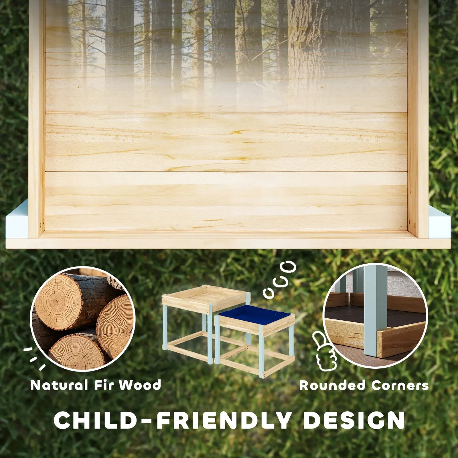 Kids Sand pit Set 2 - Piece Play Tables with Bottom Liner Natural Wood Finish - Home and Garden Furniture Shop - rustic - furniture