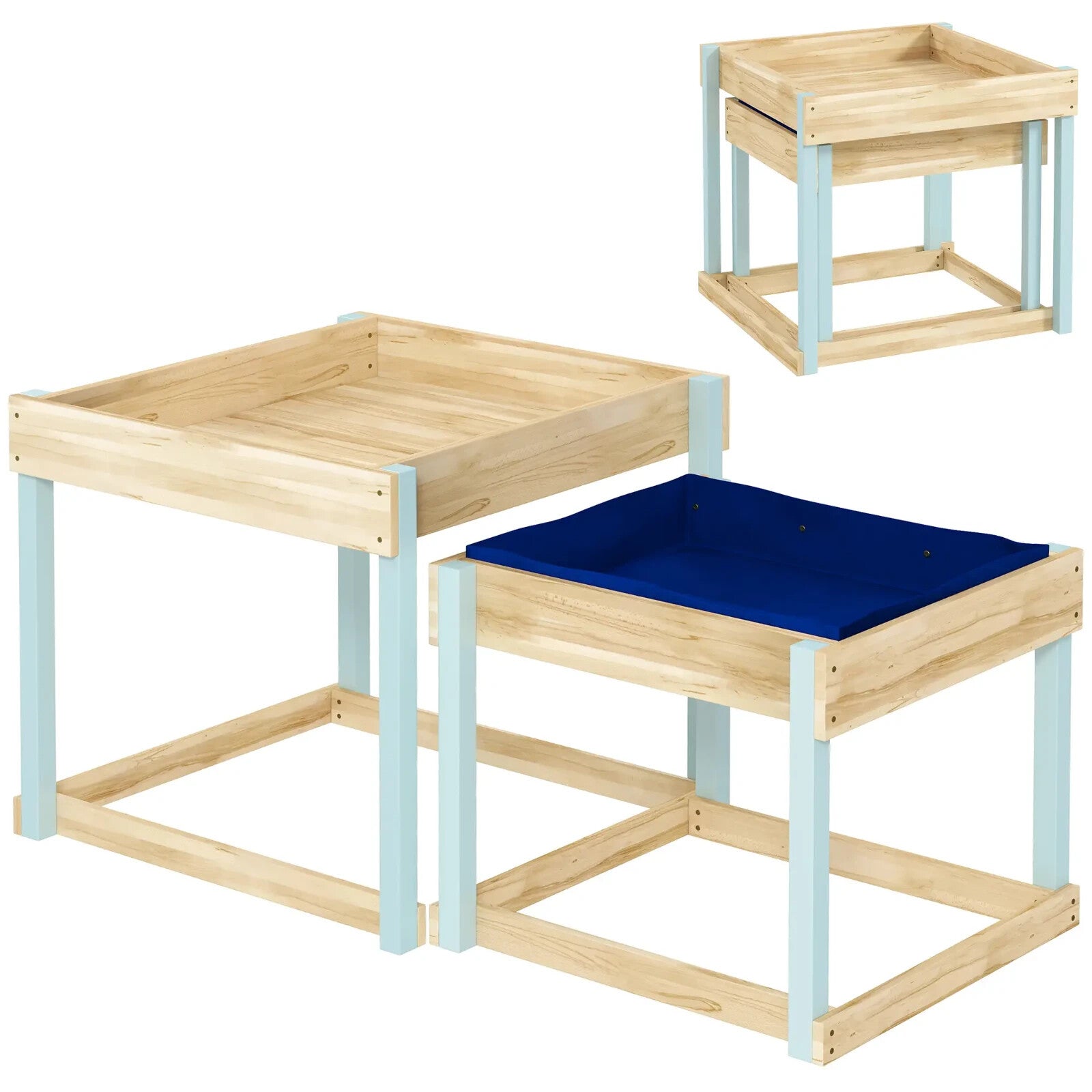 Kids Sand pit Set 2 - Piece Play Tables with Bottom Liner Natural Wood Finish - Home and Garden Furniture Shop - rustic - furniture