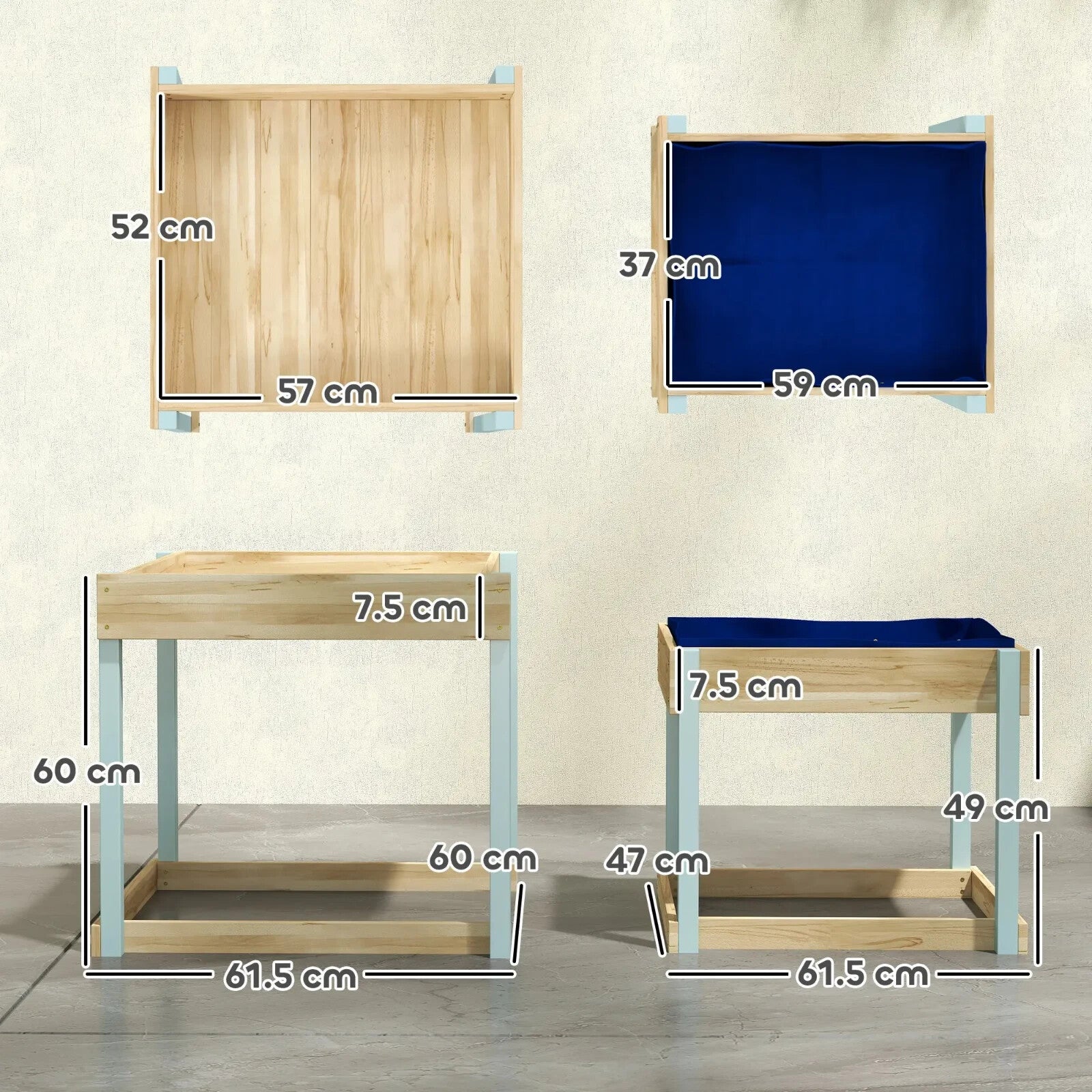 Kids Sand pit Set 2 - Piece Play Tables with Bottom Liner Natural Wood Finish - Home and Garden Furniture Shop - rustic - furniture