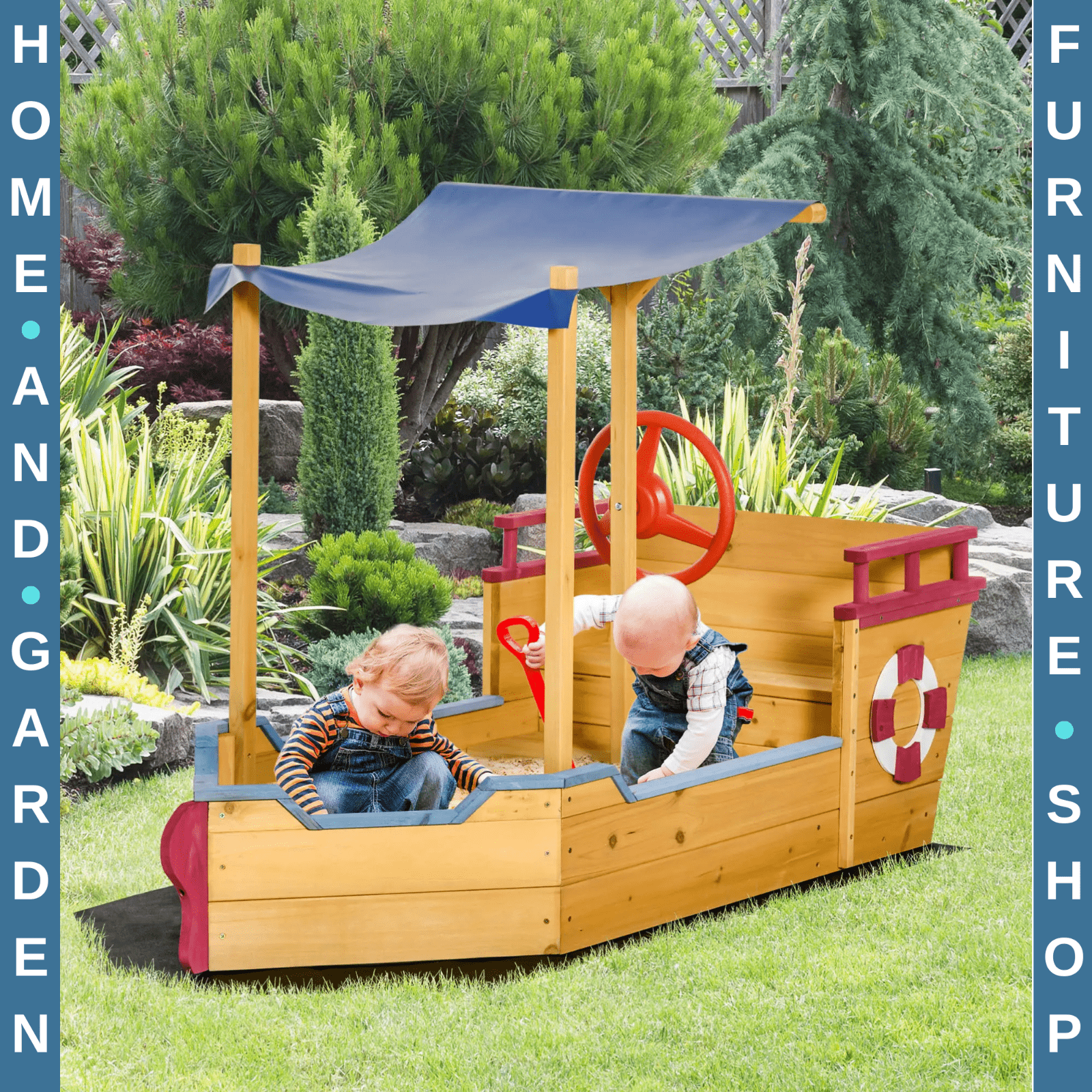 Kids Sandbox with Canopy Bench Seat & Storage for 3–8 Year Olds Outdoor Play - Home and Garden Furniture Shop - rustic - furniture