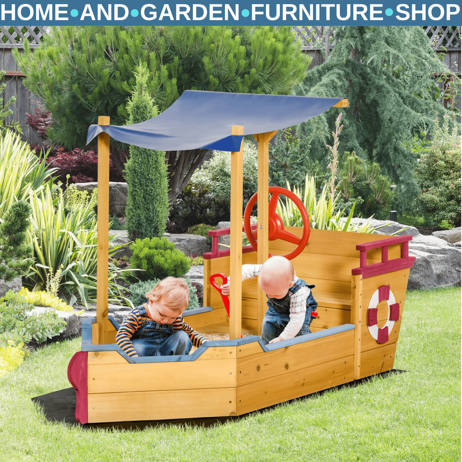 Kids Sandbox with Canopy Bench Seat & Storage for 3–8 Year Olds Outdoor Play - Home and Garden Furniture Shop - rustic - furniture