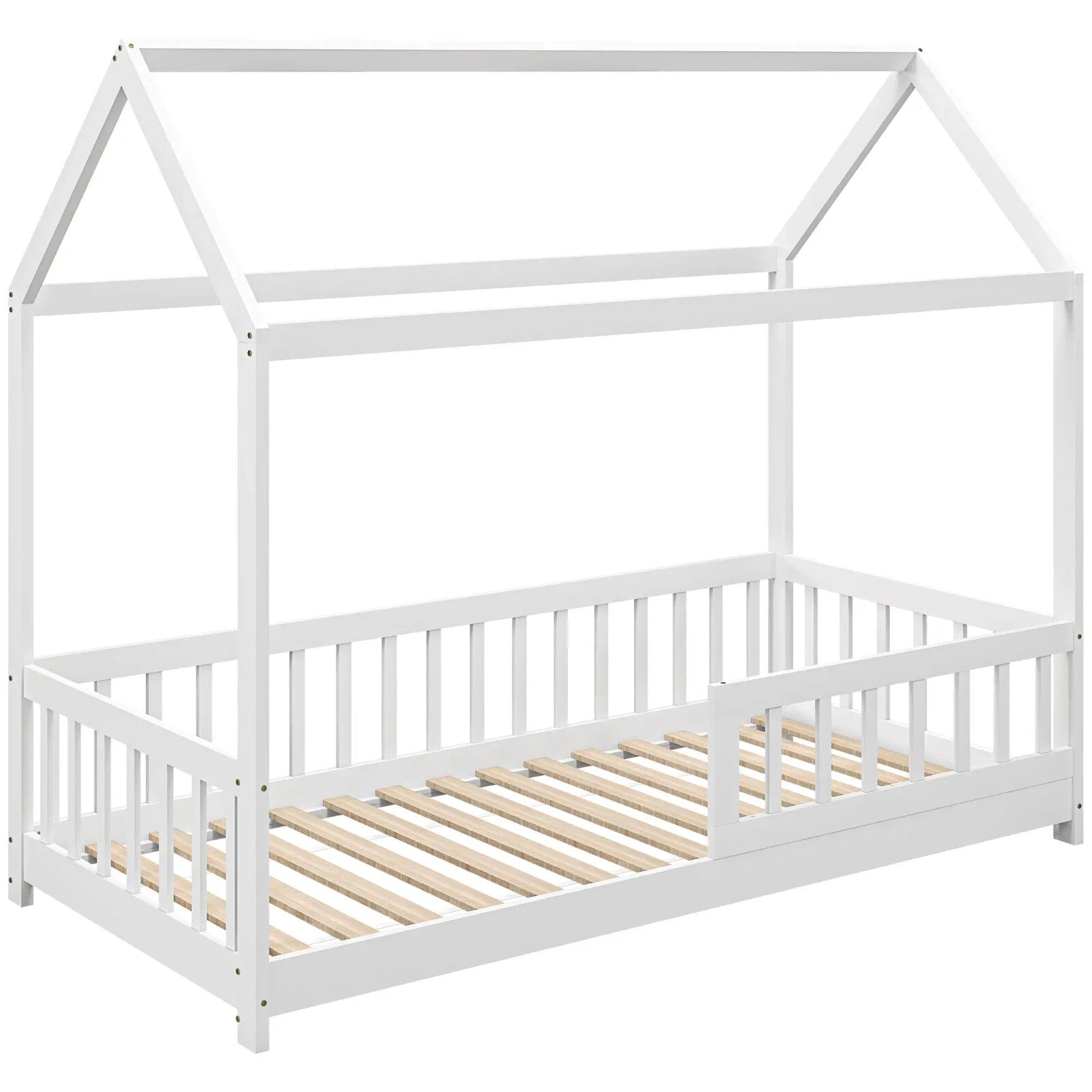Kids Single Bed Painted Pine Wood House - Shaped Frame for Boys & Girls White - Home and Garden Furniture Shop - rustic - furniture