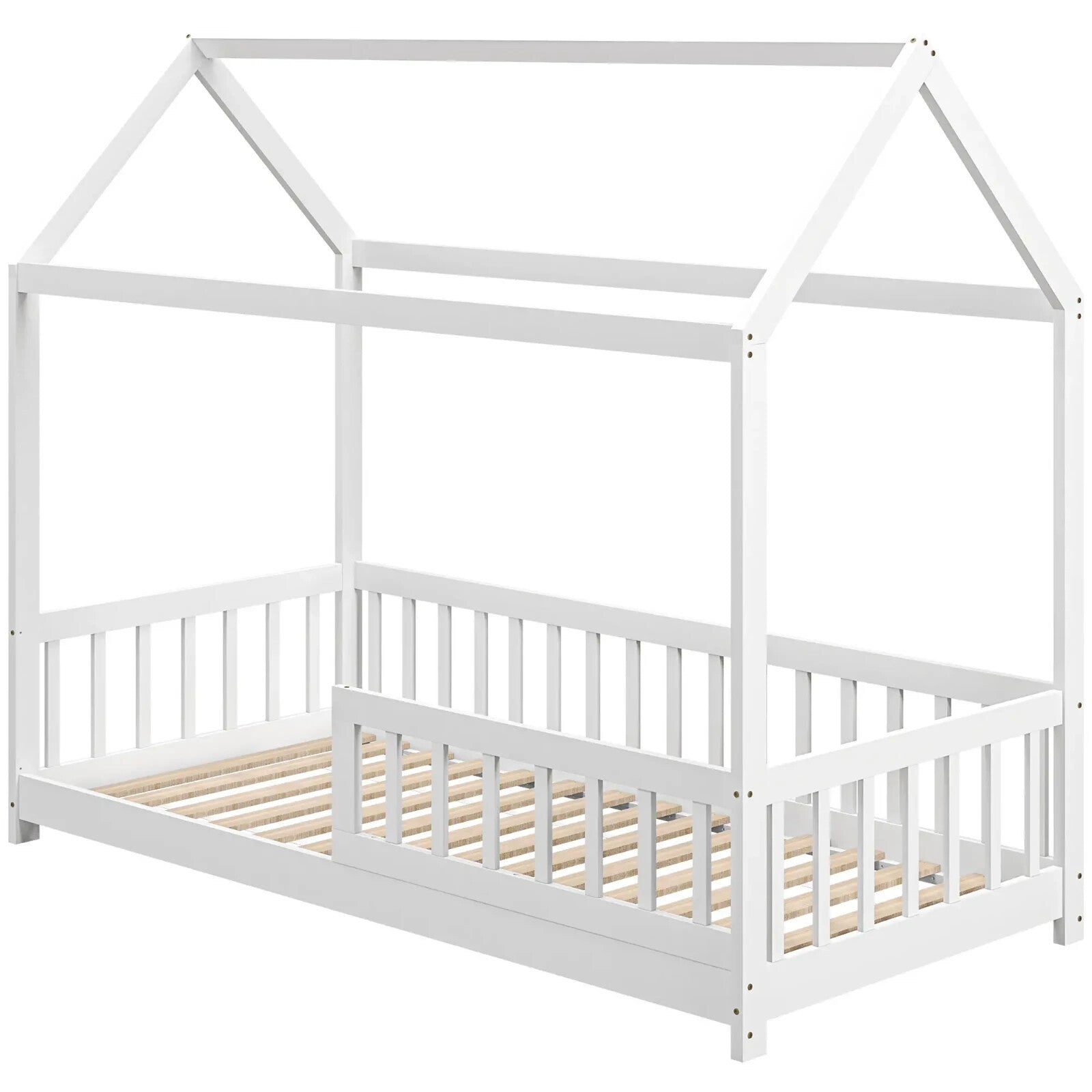 Kids Single Bed Painted Pine Wood House - Shaped Frame for Boys & Girls White - Home and Garden Furniture Shop - rustic - furniture