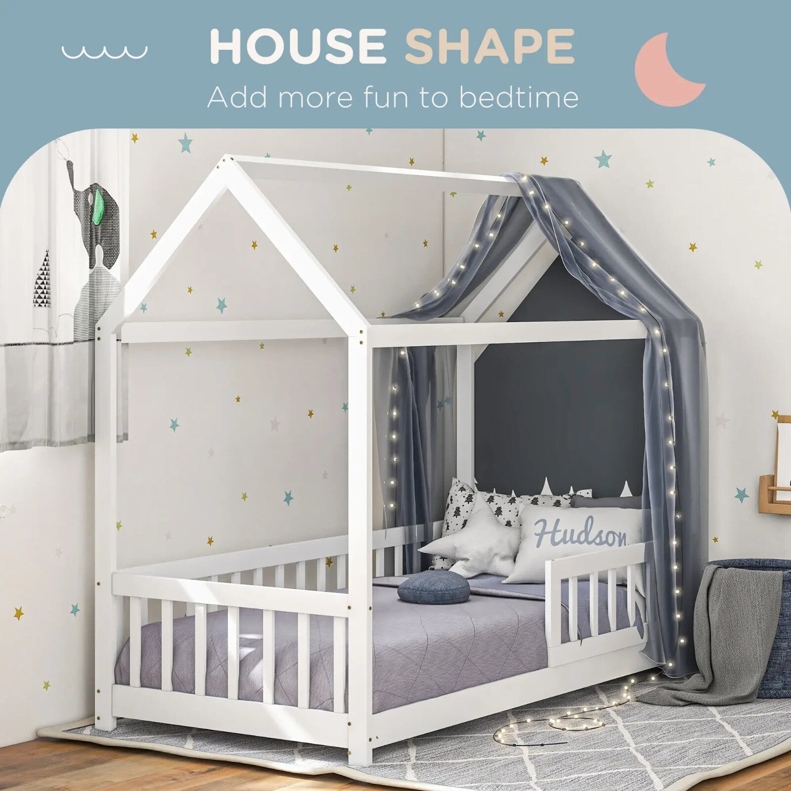 Kids Single Bed Painted Pine Wood House - Shaped Frame for Boys & Girls White - Home and Garden Furniture Shop - rustic - furniture