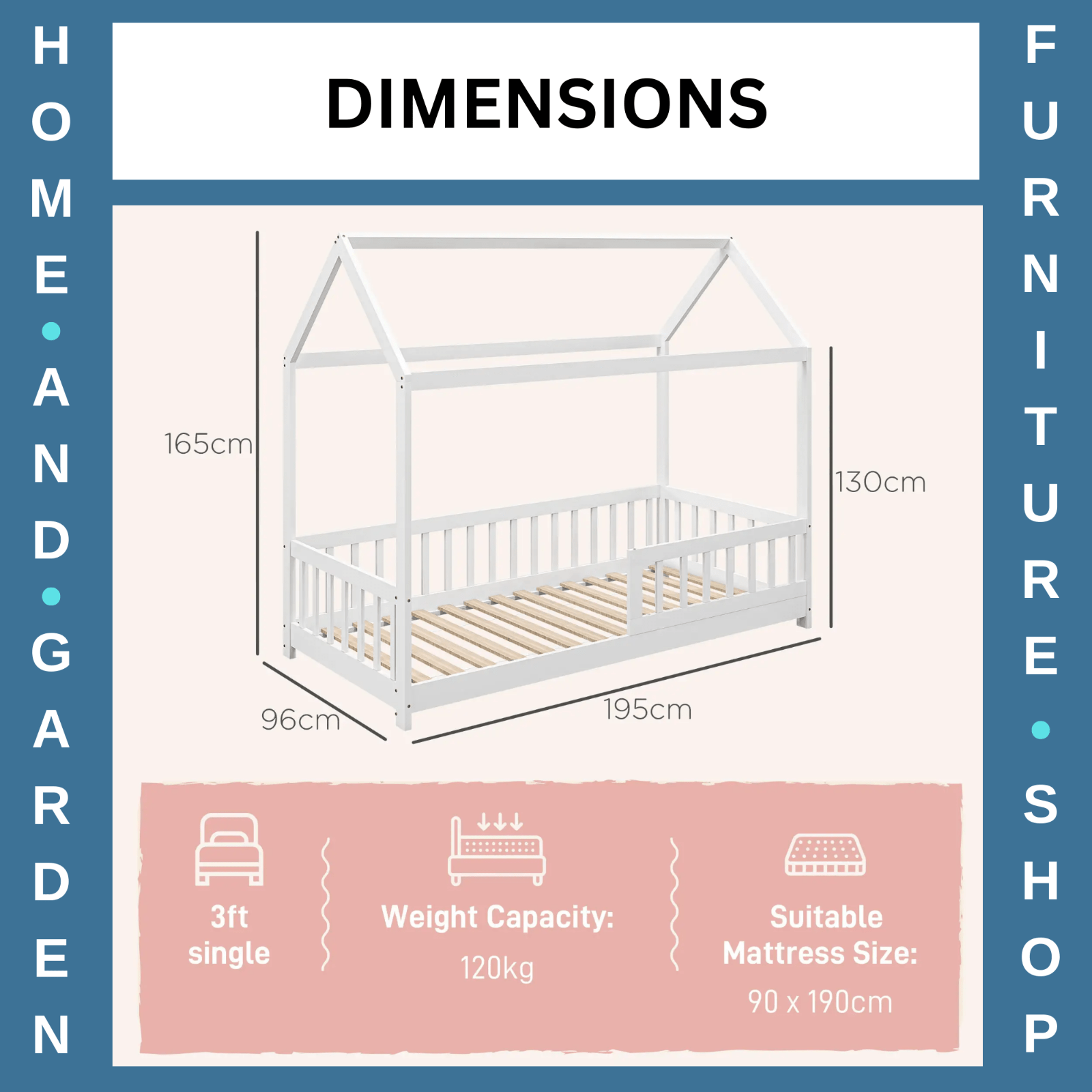 Kids Single Bed Painted Pine Wood House - Shaped Frame for Boys & Girls White - Home and Garden Furniture Shop - rustic - furniture