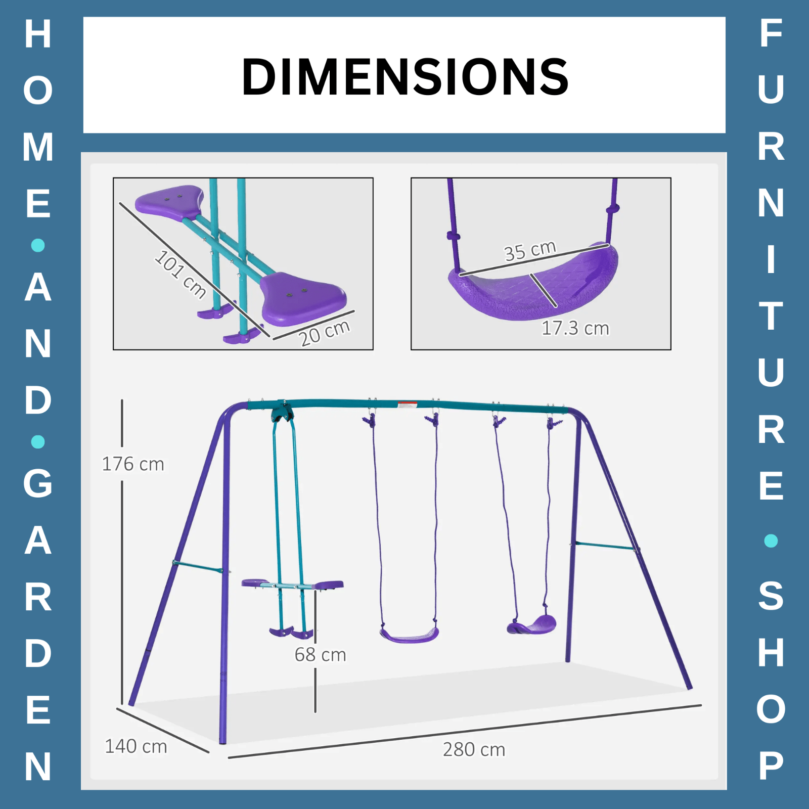 Kids Swing Set A' shaped Legs with 2 - Seat Glider & Height Adjustable Purple - Home and Garden Furniture Shop - rustic - furniture