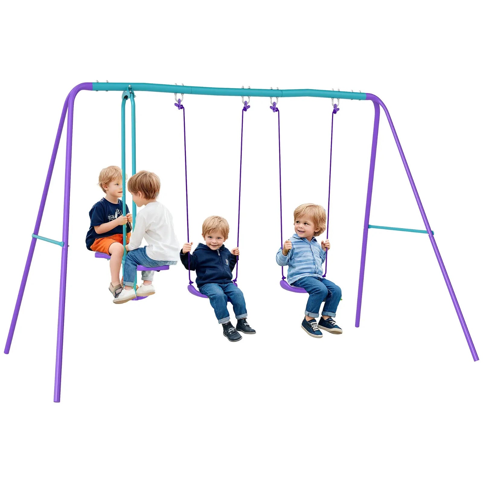 Kids Swing Set A' shaped Legs with 2 - Seat Glider & Height Adjustable Purple - Home and Garden Furniture Shop - rustic - furniture