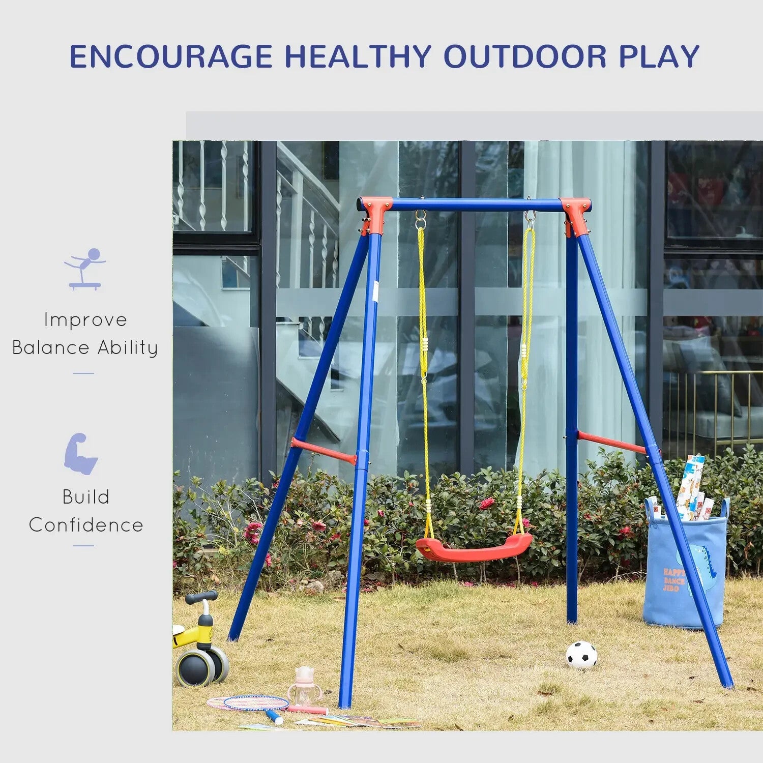 Kids Swing Set Toddler Heavy Duty A - Frame Stand w/ Adjustable Rope Multi - Colour - Home and Garden Furniture Shop - rustic - furniture