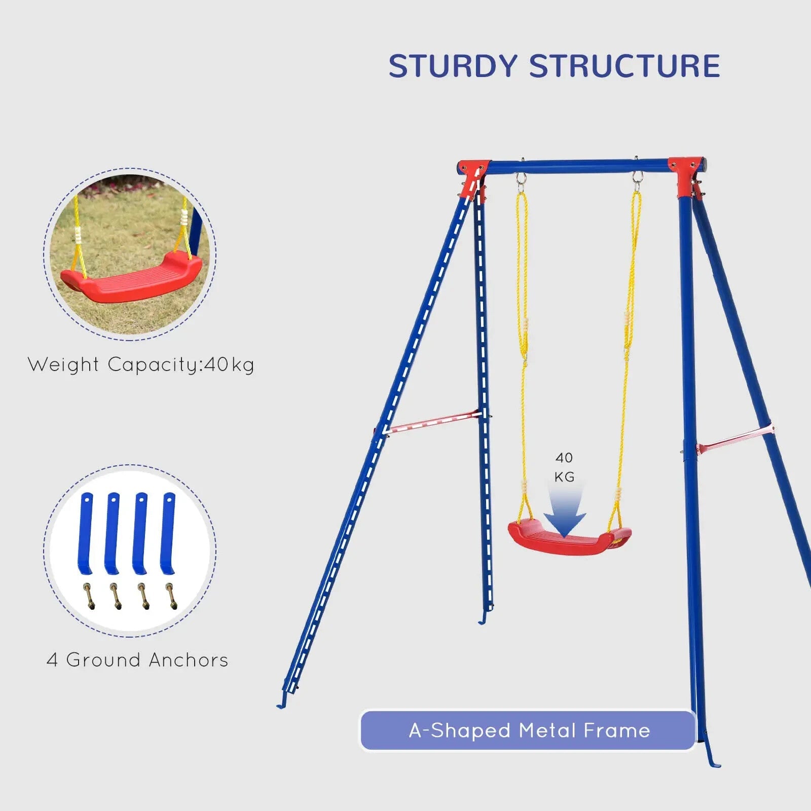 Kids Swing Set Toddler Heavy Duty A - Frame Stand w/ Adjustable Rope Multi - Colour - Home and Garden Furniture Shop - rustic - furniture
