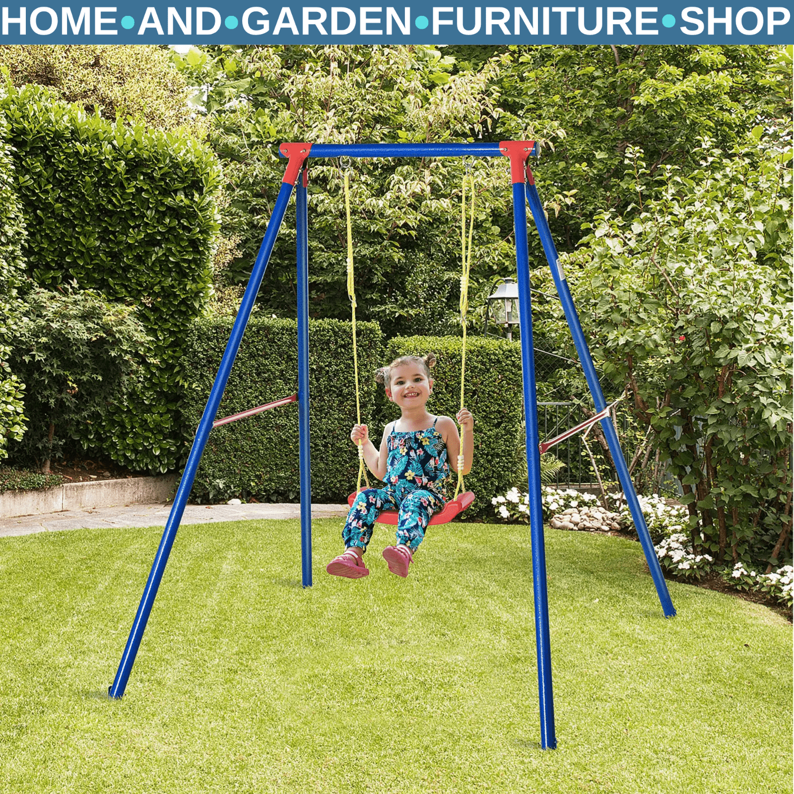 Kids Swing Set Toddler Heavy Duty A - Frame Stand w/ Adjustable Rope Multi - Colour - Home and Garden Furniture Shop - rustic - furniture