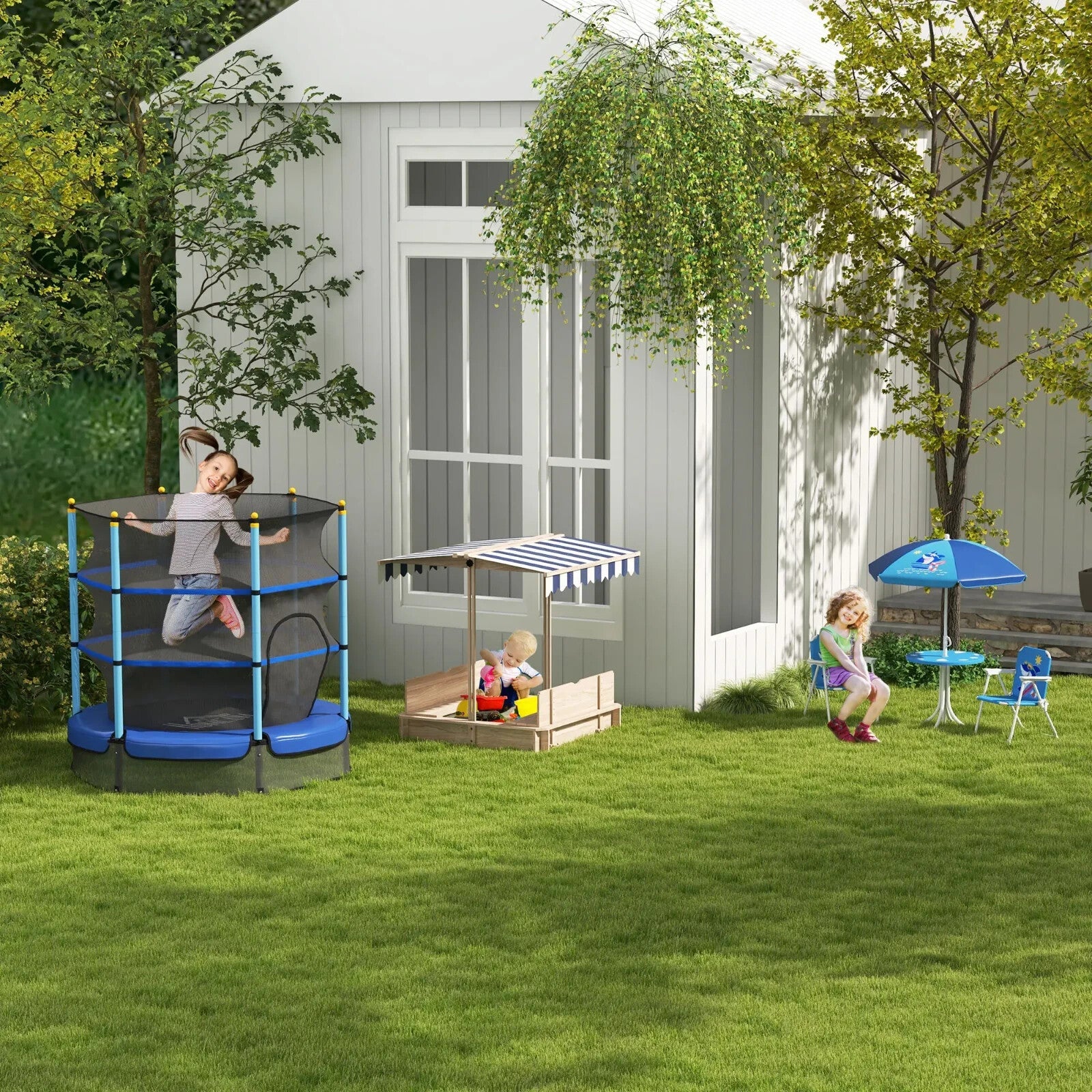 Kids Wooden Square Sandpit with Cabana Roof Sandbox Backyard Garden Playset - Home and Garden Furniture Shop - rustic - furniture