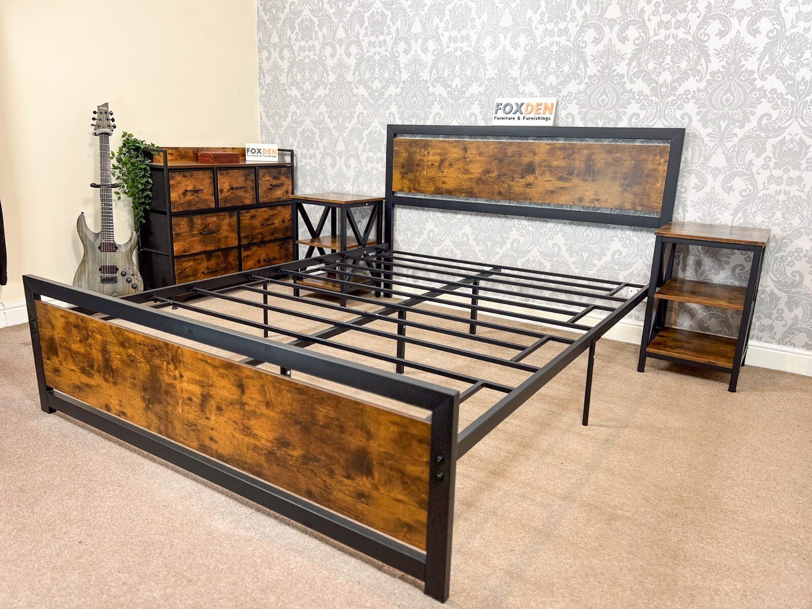 King Size Bed Frame Metal Bed Frame King Bedframe Headboard Footboard Rustic Bed - Home and Garden Furniture Shop - rustic - furniture