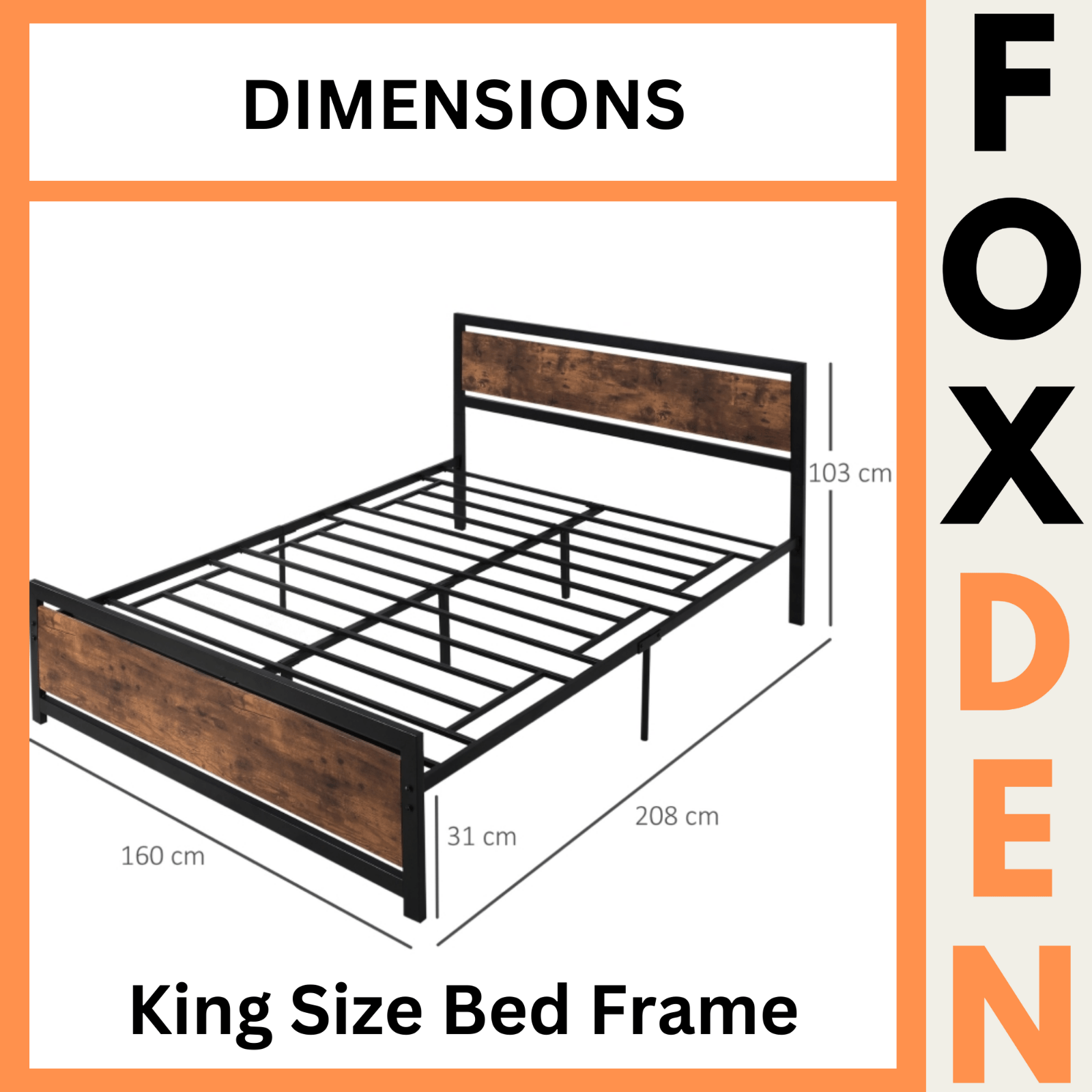 King Size Bed Frame Metal Bed Frame King Bedframe Headboard Footboard Rustic Bed - Home and Garden Furniture Shop - rustic - furniture