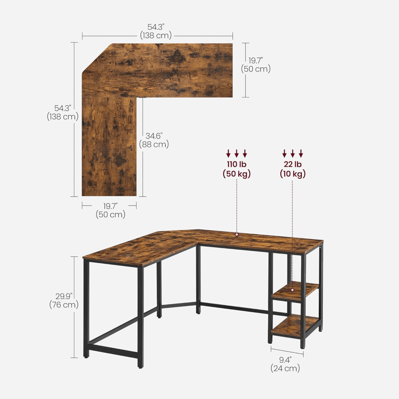 L Shape Computer Desk with Shelves Rustic Brown Corner Home Office Workstation - Home and Garden Furniture Shop - #rustic - furniture#