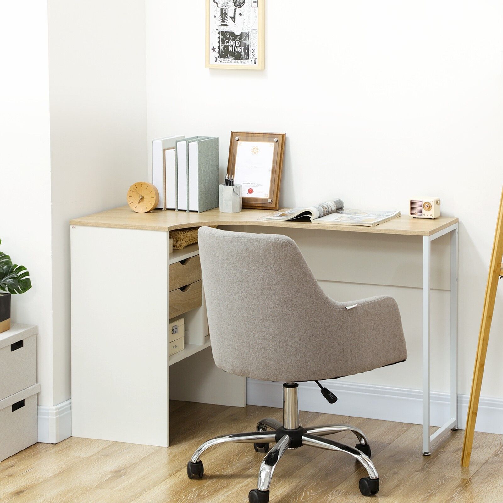 L Shaped Computer Desk with Drawers Corner Study Writing Table Storage Shelf Oak - Home and Garden Furniture Shop - #rustic - furniture#