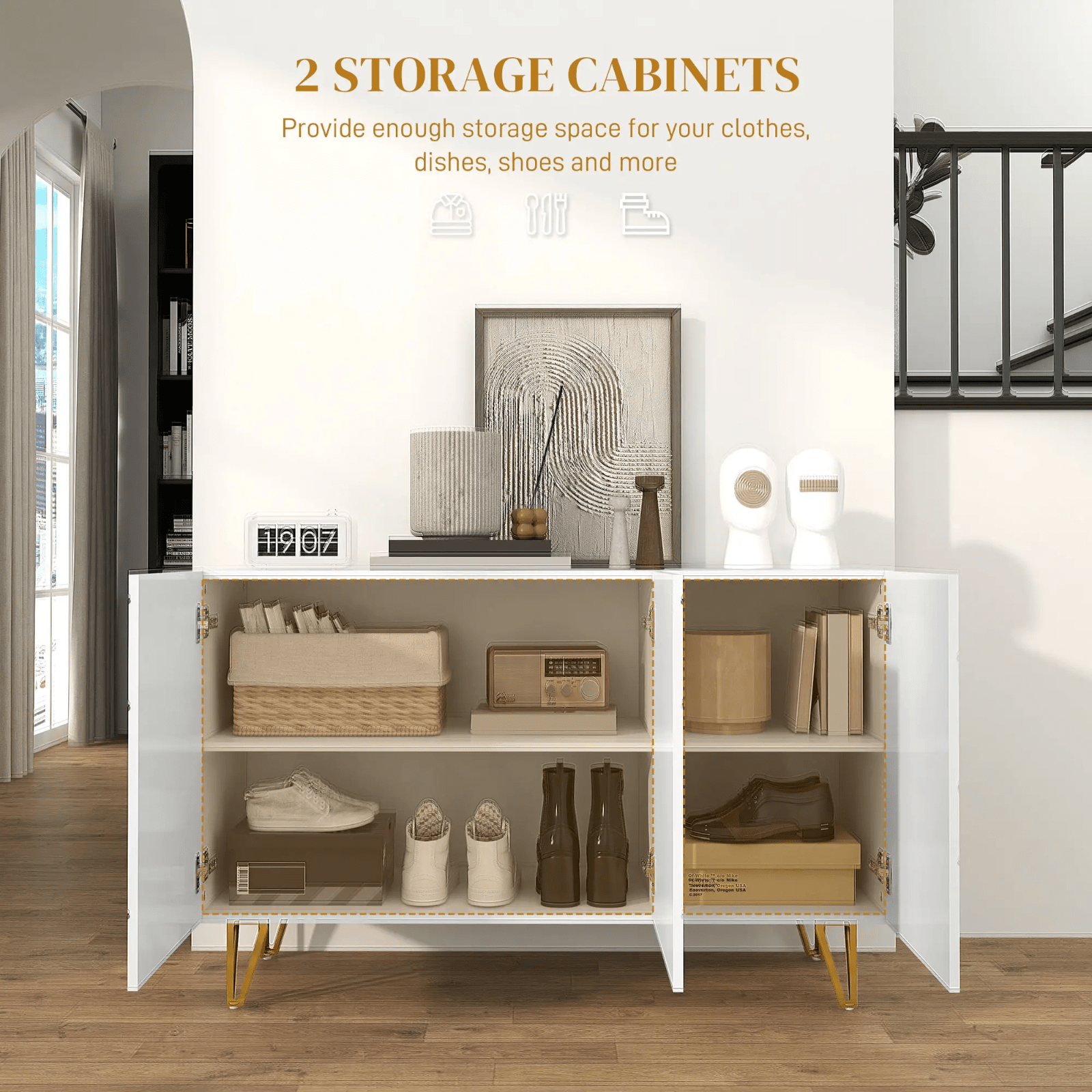 Large 3 Door Sideboard Storage Cabinet Cupboard Adjustable Shelves Living Room - Home and Garden Furniture Shop - #rustic - furniture#