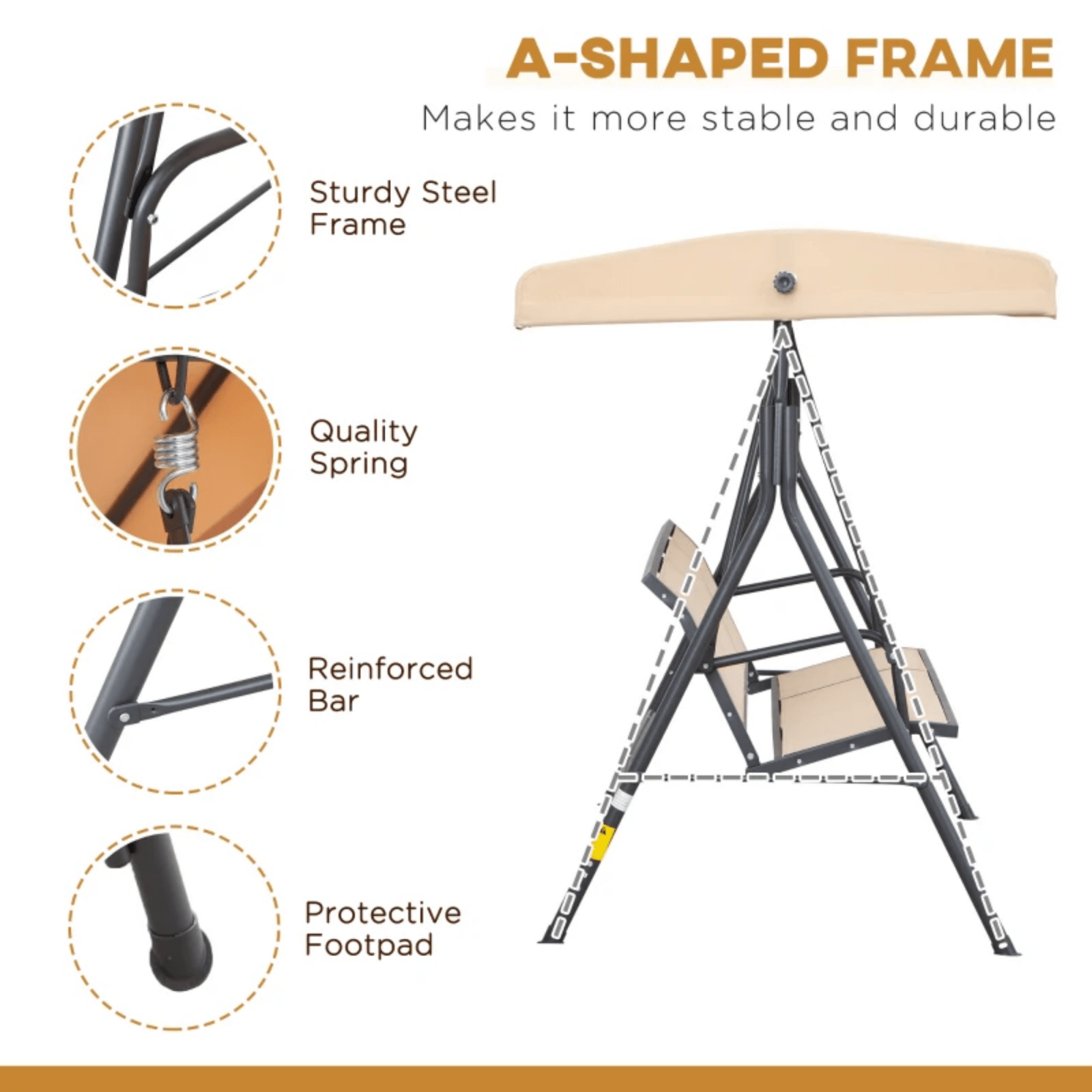 Large 3 Seater Garden Swing Chair Patio Hammock Canopy Outdoor Beige Heavy Duty - Home and Garden Furniture Shop - rustic - furniture