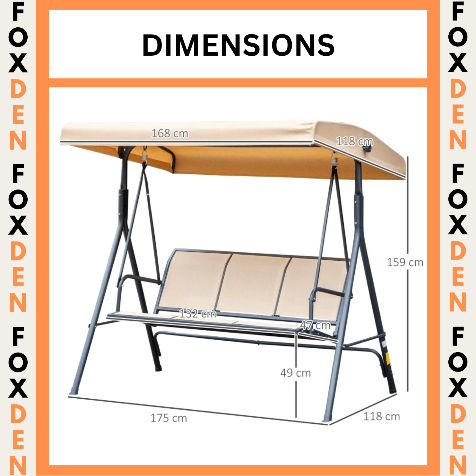 Large 3 Seater Garden Swing Chair Patio Hammock Canopy Outdoor Beige Heavy Duty - Home and Garden Furniture Shop - rustic - furniture