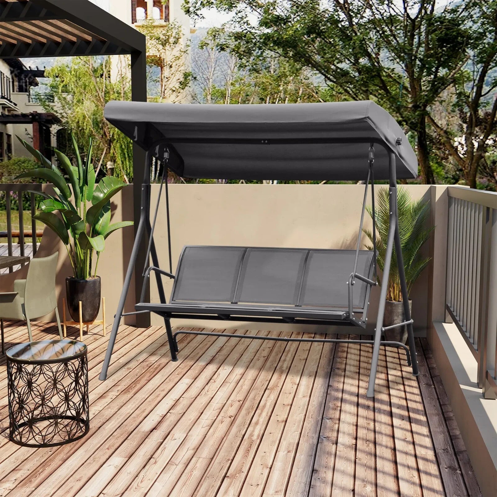 Large 3 Seater Garden Swing Chair Patio Hammock Canopy Outdoor Grey Heavy Duty - Home and Garden Furniture Shop - rustic - furniture