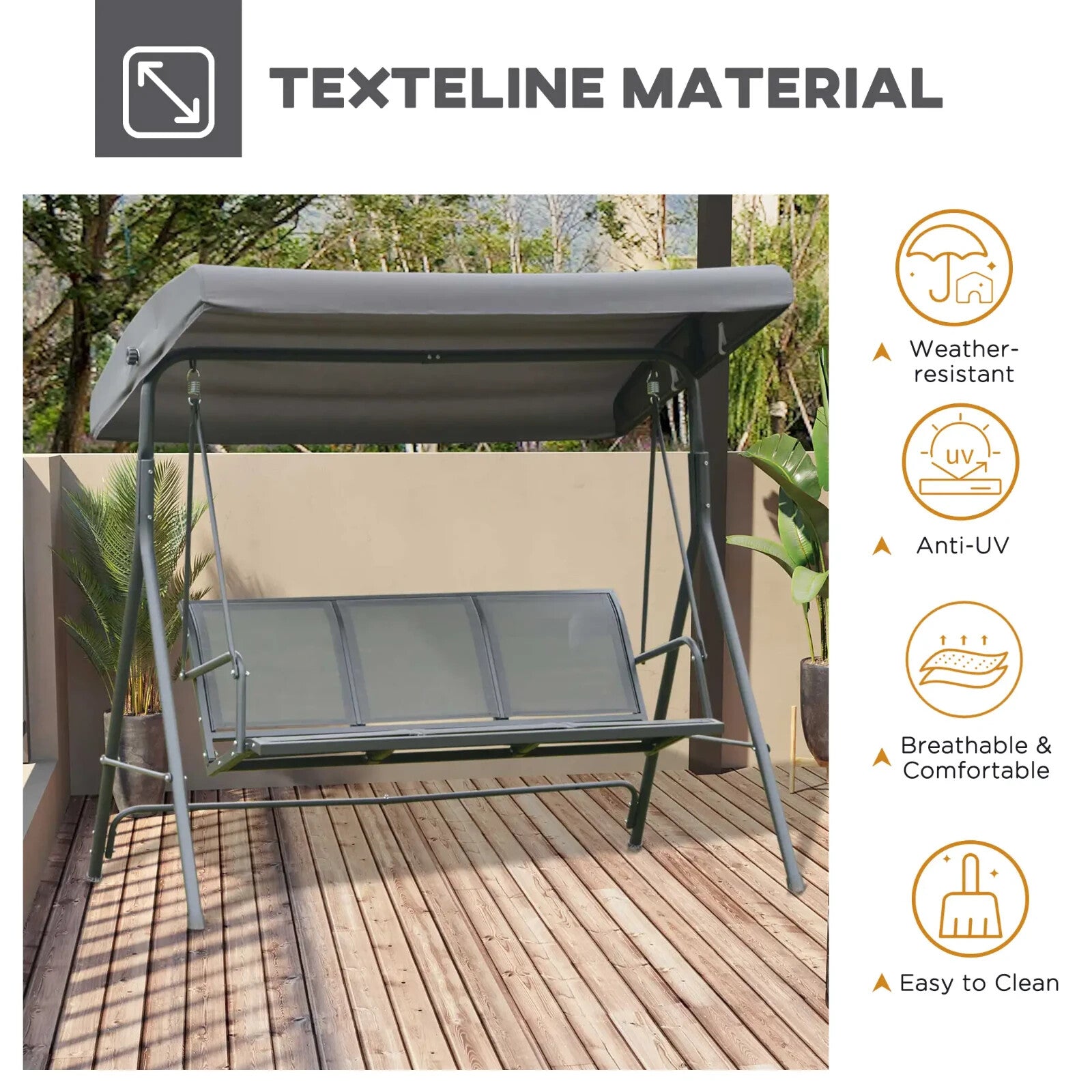 Large 3 Seater Garden Swing Chair Patio Hammock Canopy Outdoor Grey Heavy Duty - Home and Garden Furniture Shop - rustic - furniture