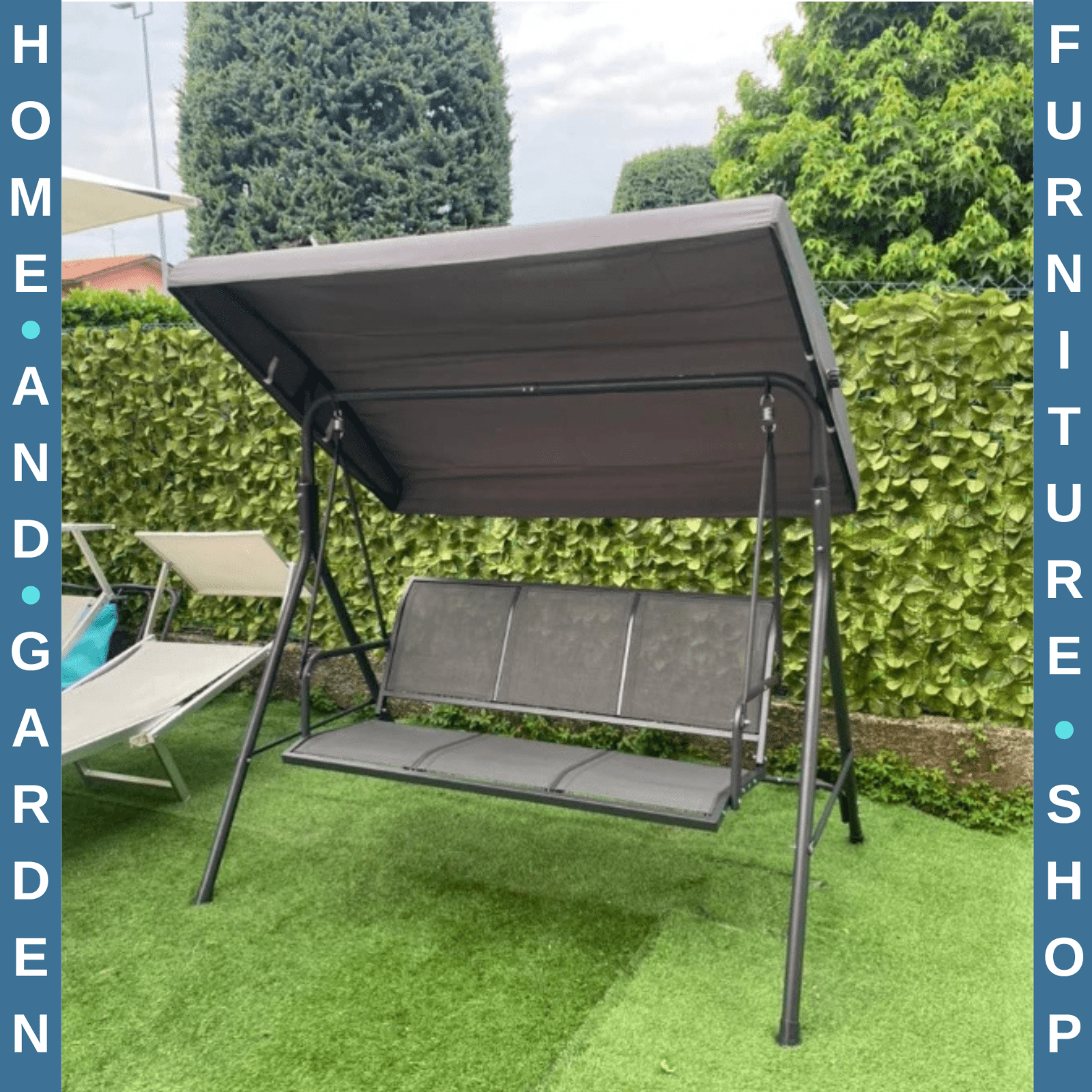 Large 3 Seater Garden Swing Chair Patio Hammock Canopy Outdoor Grey Heavy Duty - Home and Garden Furniture Shop - rustic - furniture