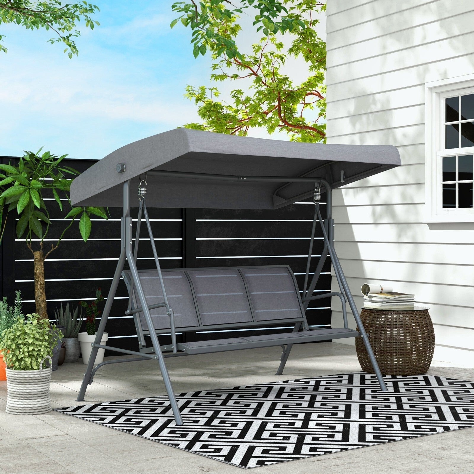 Large 3 Seater Garden Swing Chair Patio Hammock Canopy Outdoor Grey Heavy Duty - Home and Garden Furniture Shop - rustic - furniture