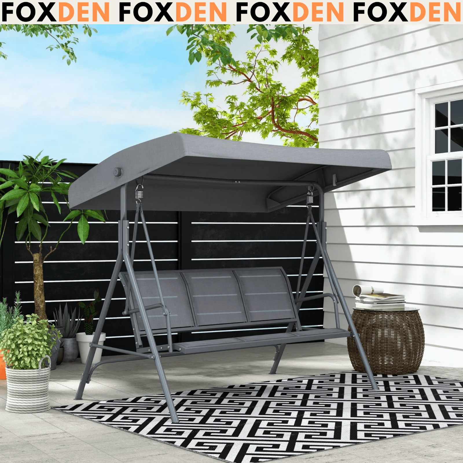 Large 3 Seater Garden Swing Chair Patio Hammock Canopy Outdoor Grey Heavy Duty - Home and Garden Furniture Shop - #rustic - furniture#