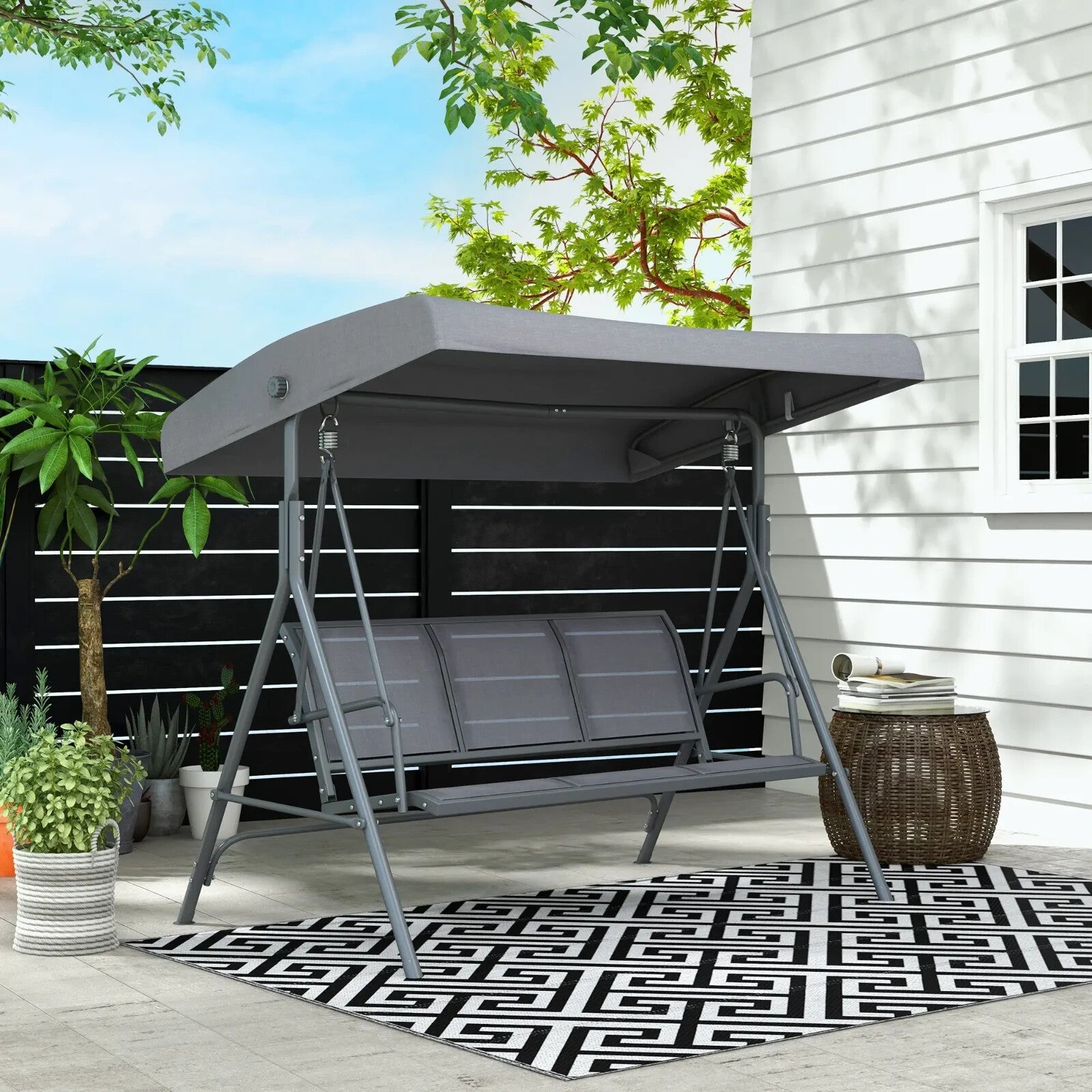 Large 3 Seater Garden Swing Chair Patio Hammock Canopy Outdoor Grey Heavy Duty - Home and Garden Furniture Shop - rustic - furniture