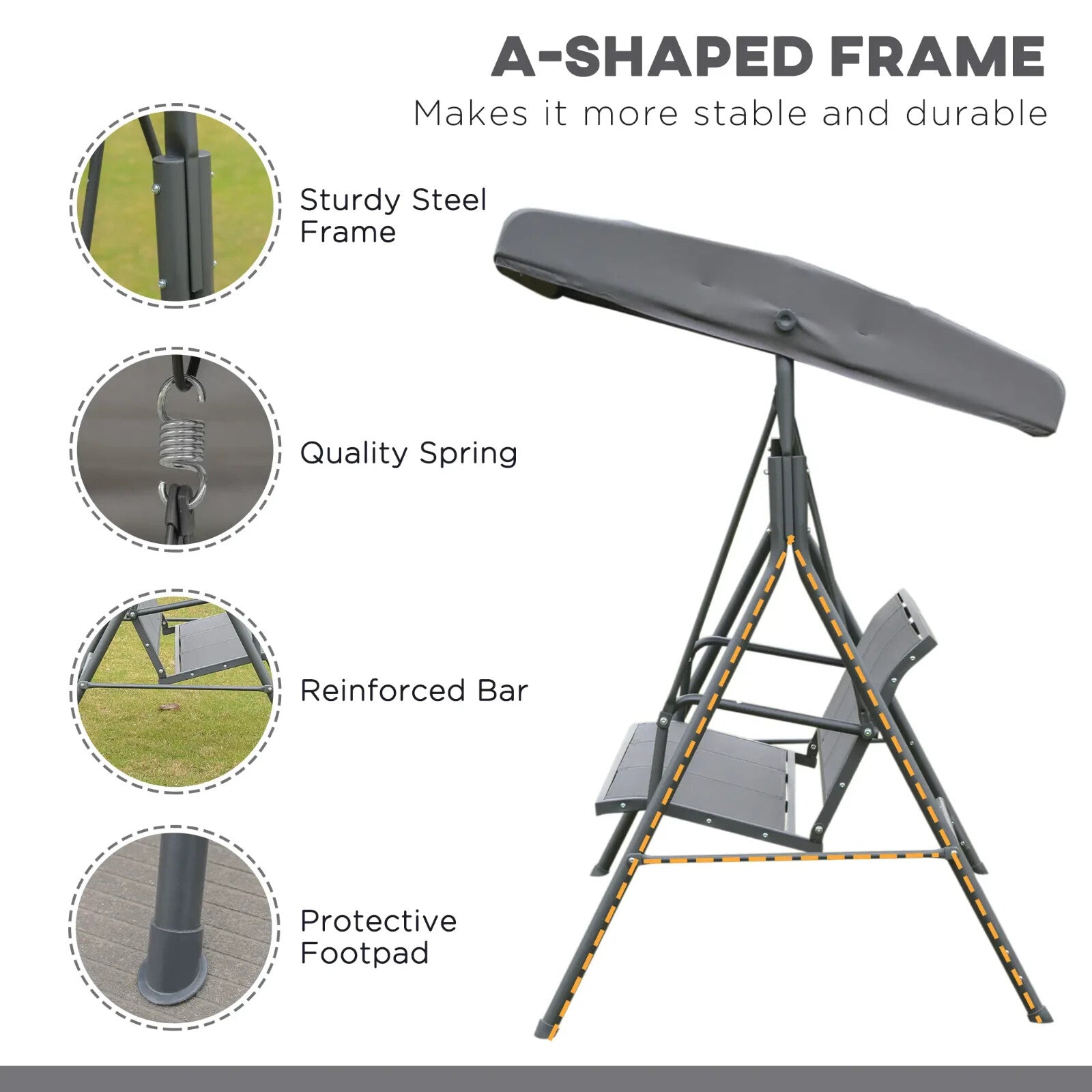 Large 3 Seater Garden Swing Chair Patio Hammock Canopy Outdoor Grey Heavy Duty - Home and Garden Furniture Shop - rustic - furniture