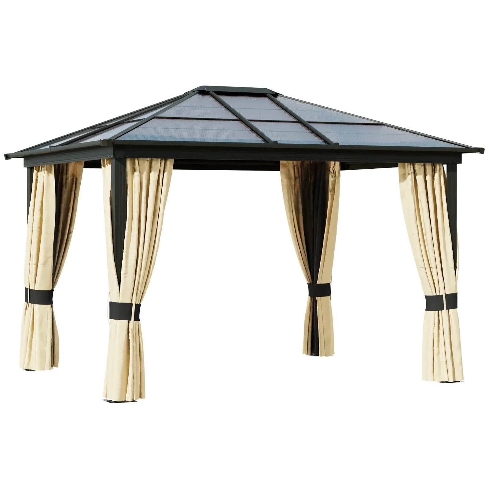 Large 3 x 3.6m Garden Gazebo with Sides Outdoor Hardtop Tent LED Solar Light Set - Home and Garden Furniture Shop - rustic - furniture