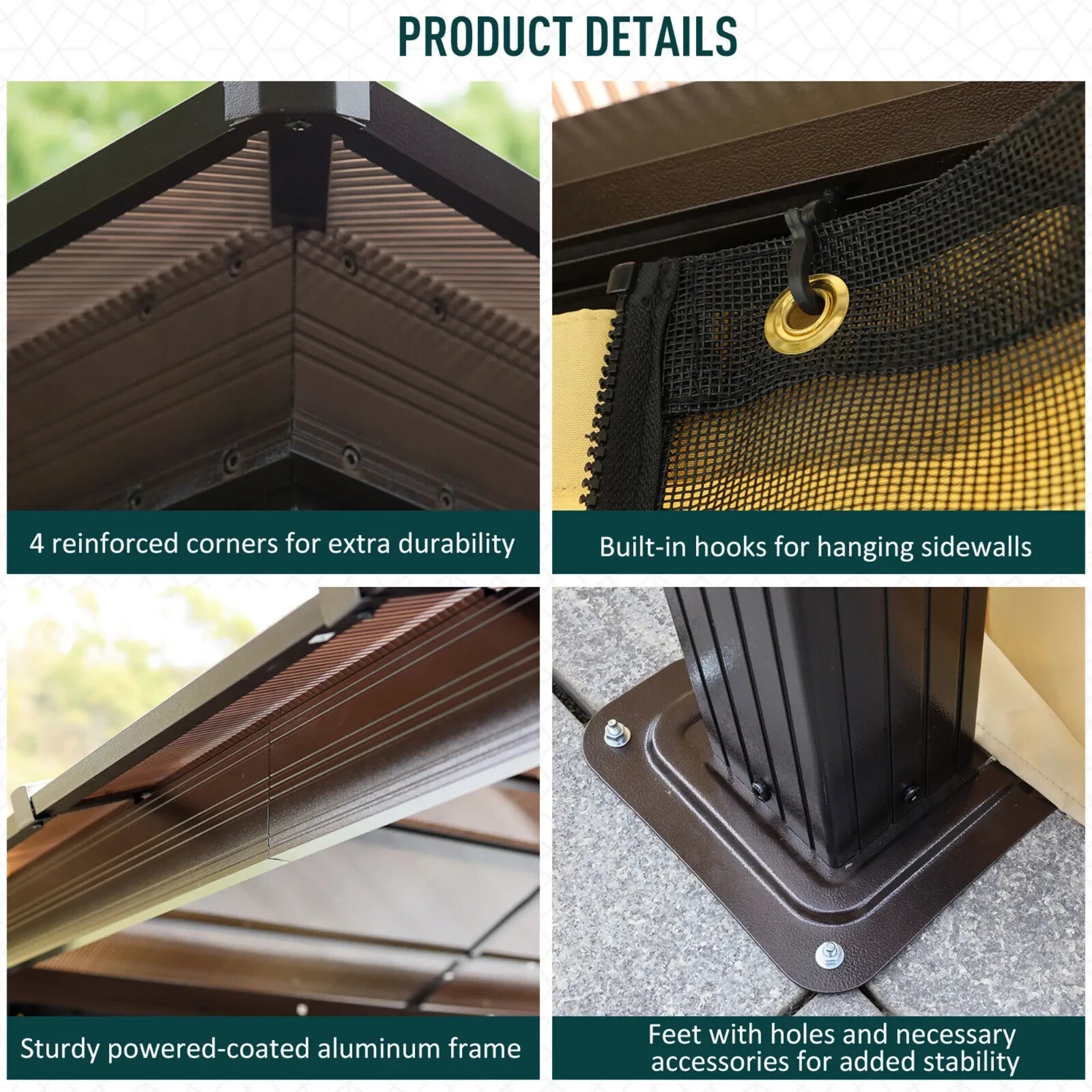 Large 3 x 3.6m Garden Gazebo with Sides Outdoor Hardtop Tent LED Solar Light Set - Home and Garden Furniture Shop - rustic - furniture