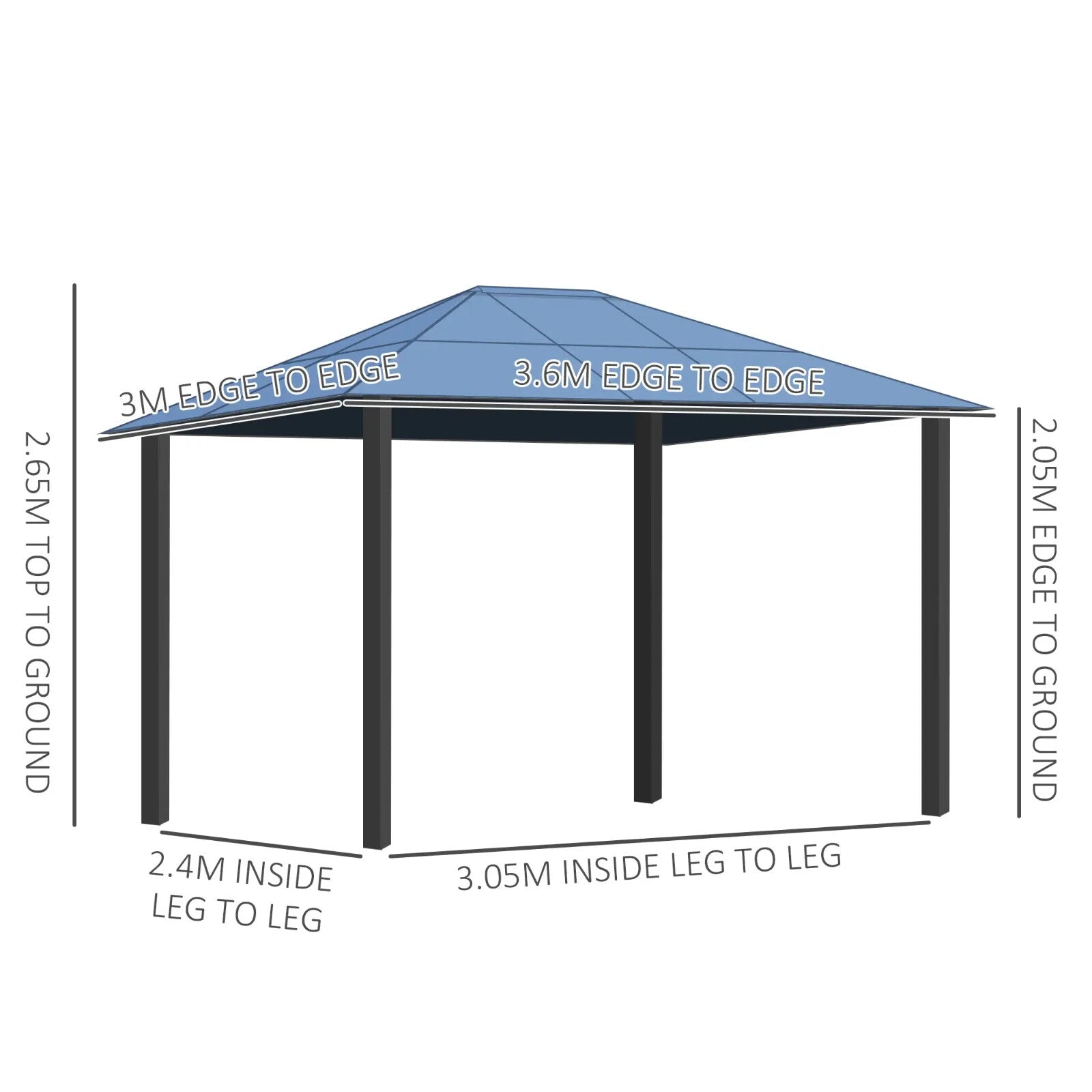 Large 3 x 3.6m Garden Gazebo with Sides Outdoor Hardtop Tent LED Solar Light Set - Home and Garden Furniture Shop - rustic - furniture