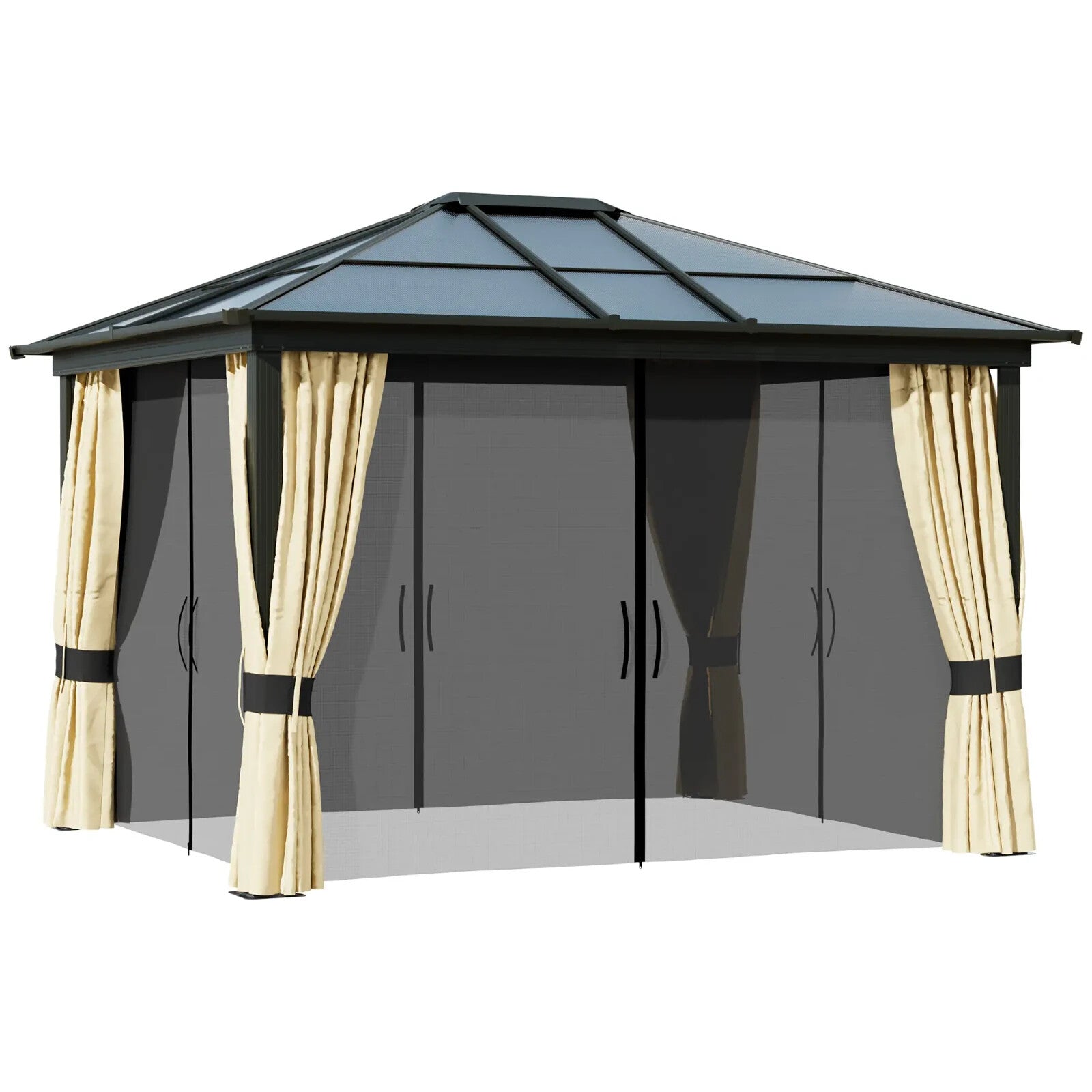 Large 3 x 3.6m Garden Gazebo with Sides Outdoor Hardtop Tent LED Solar Light Set - Home and Garden Furniture Shop - rustic - furniture