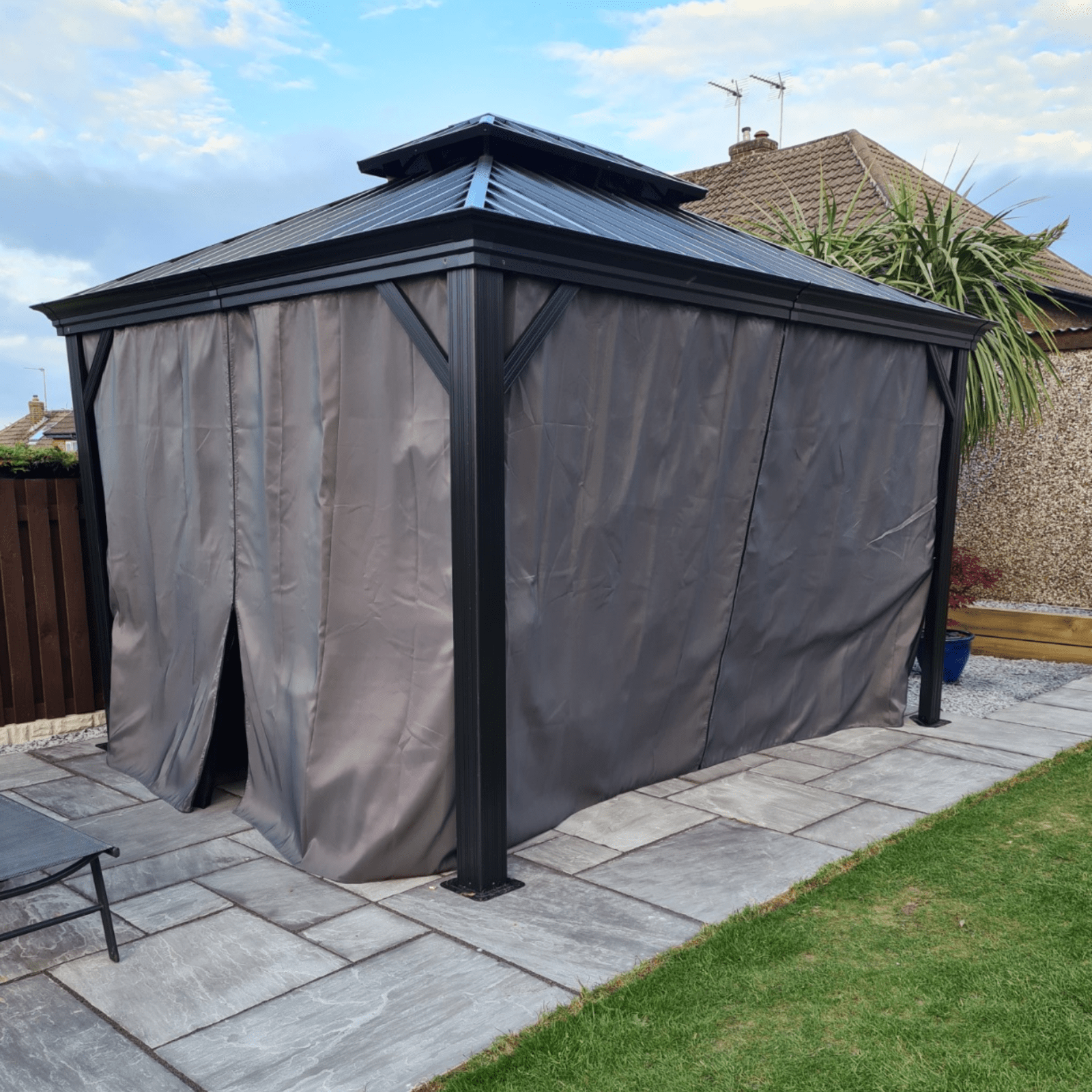 Large 3 x 3.7m Hardtop Metal Gazebo Sides Outdoor Canopy 2 Tier Roof Black Grey - Home and Garden Furniture Shop - #rustic - furniture#