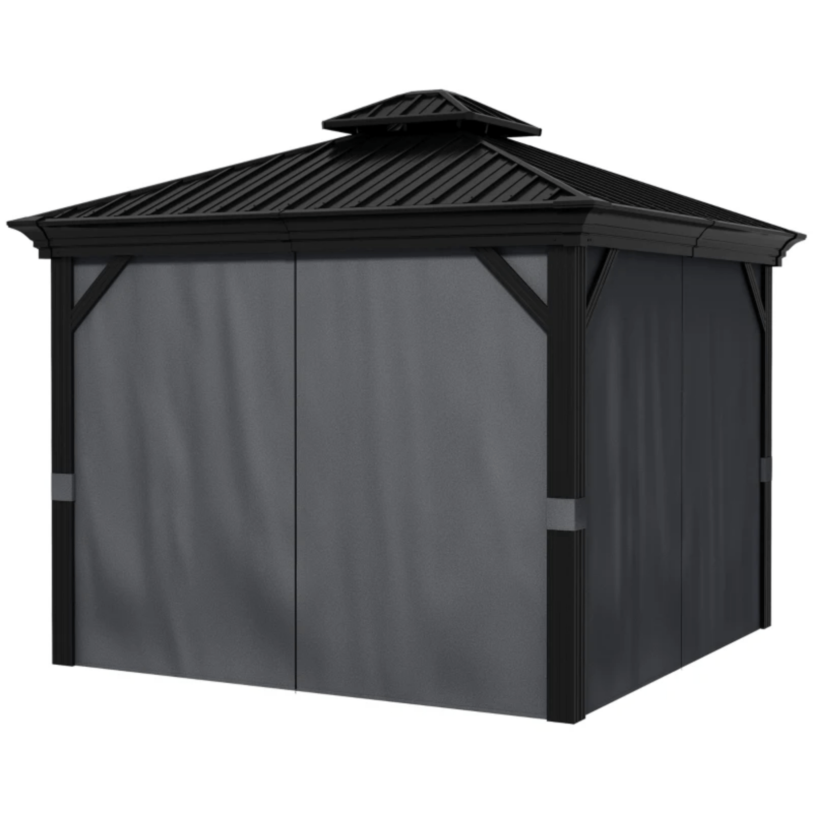 Large 3 x 3.7m Hardtop Metal Gazebo Sides Outdoor Canopy 2 Tier Roof Black Grey - Home and Garden Furniture Shop - #rustic - furniture#