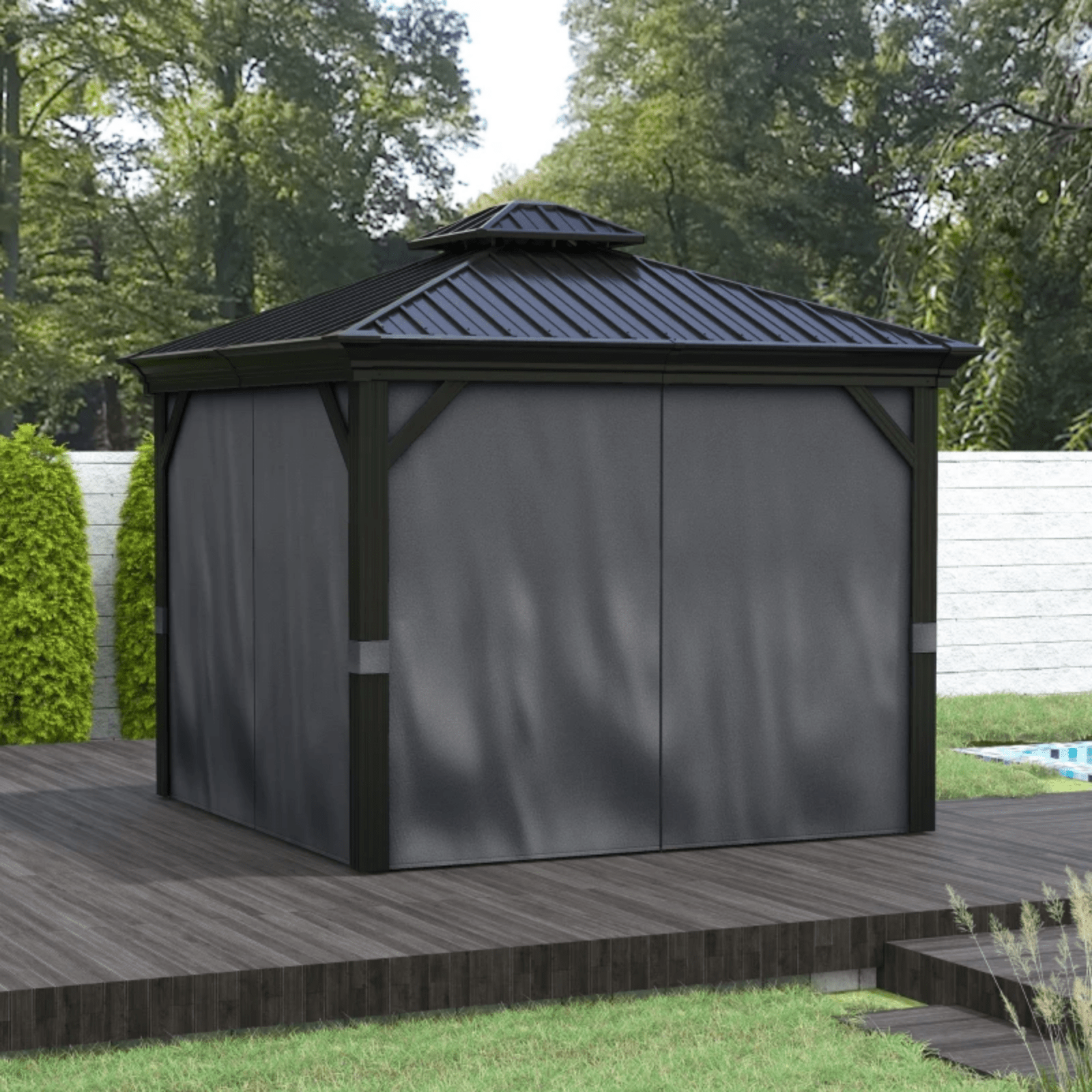 Large 3 x 3.7m Hardtop Metal Gazebo Sides Outdoor Canopy 2 Tier Roof Black Grey - Home and Garden Furniture Shop - #rustic - furniture#