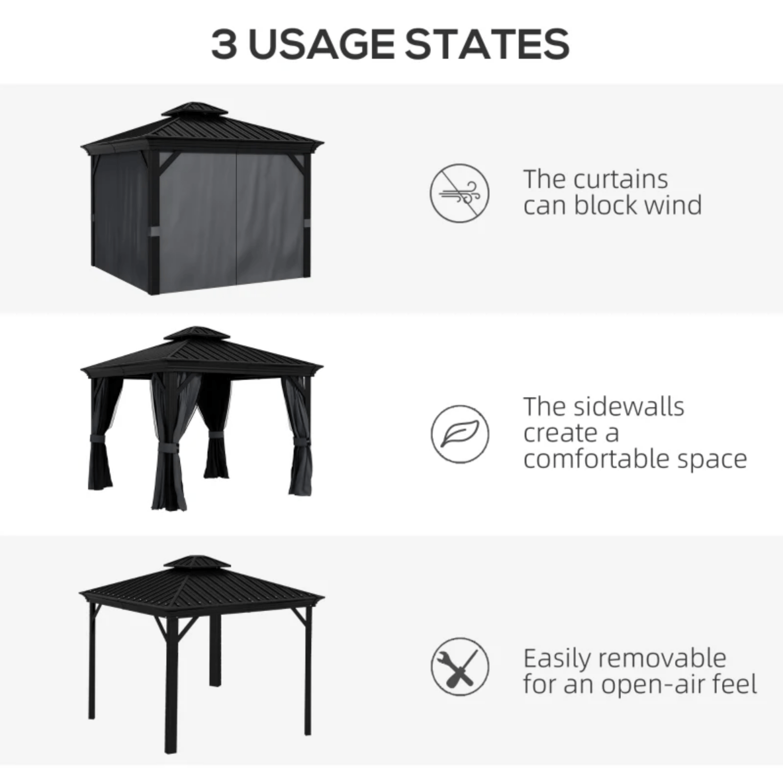 Large 3 x 3.7m Hardtop Metal Gazebo Sides Outdoor Canopy 2 Tier Roof Black Grey - Home and Garden Furniture Shop - #rustic - furniture#