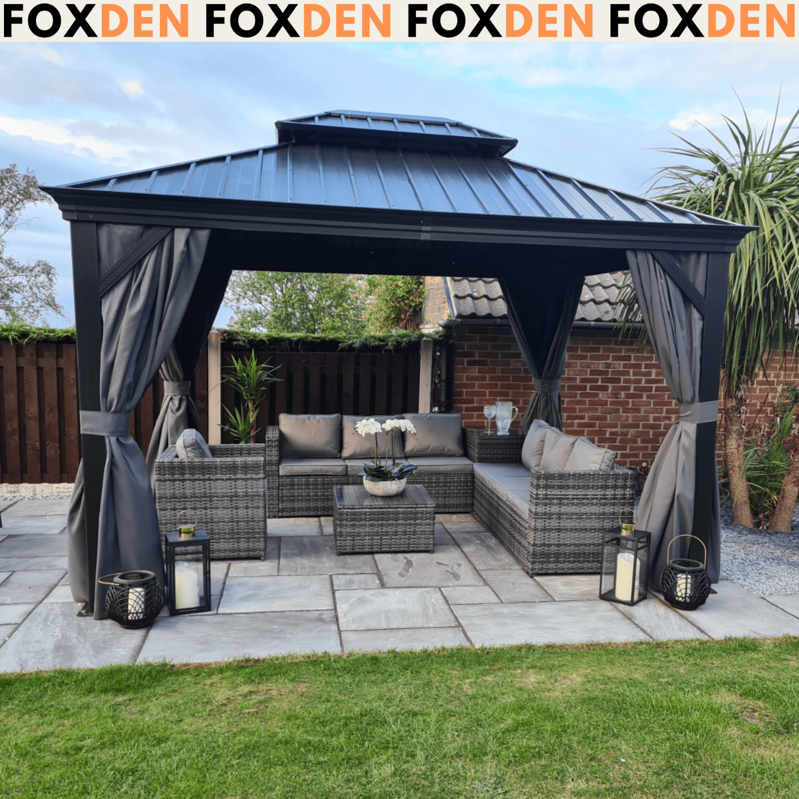 Large 3 x 3.7m Hardtop Metal Gazebo Sides Outdoor Canopy 2 Tier Roof Black Grey - Home and Garden Furniture Shop - #rustic - furniture#