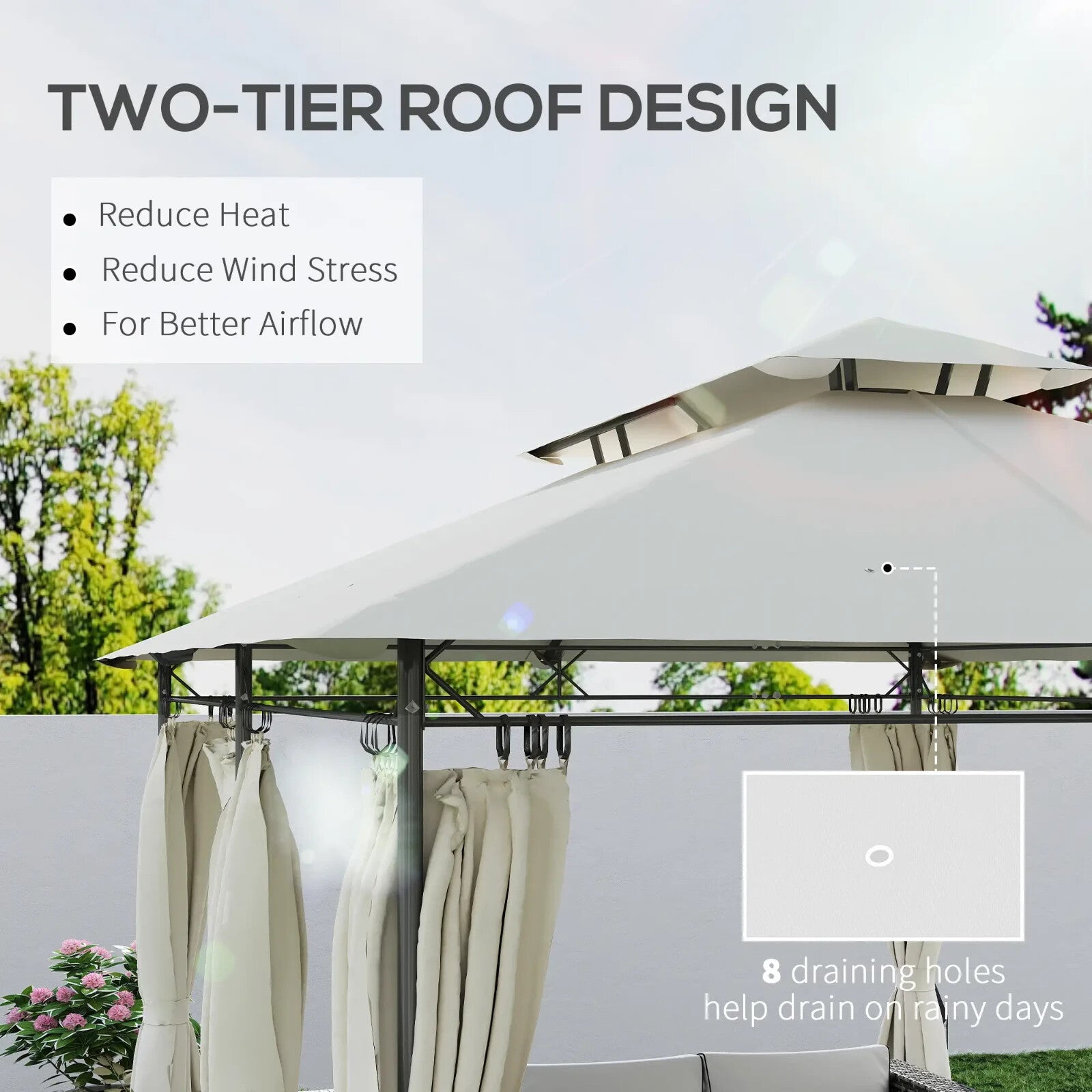 Large 3 x 4m Garden Gazebo with Sides Double Roof Metal Marquee White Curtains - Home and Garden Furniture Shop - rustic - furniture