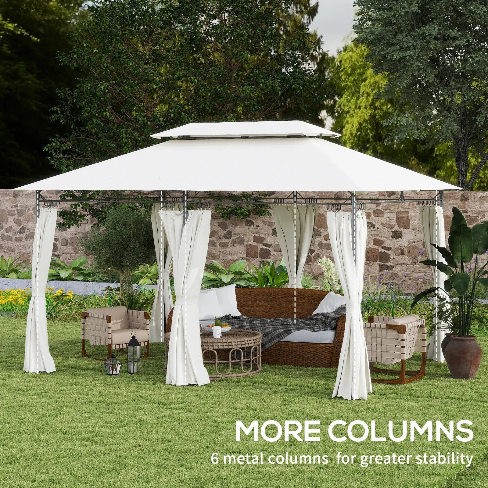 Large 3 x 4m Garden Gazebo with Sides Double Roof Metal Marquee White Curtains - Home and Garden Furniture Shop - rustic - furniture