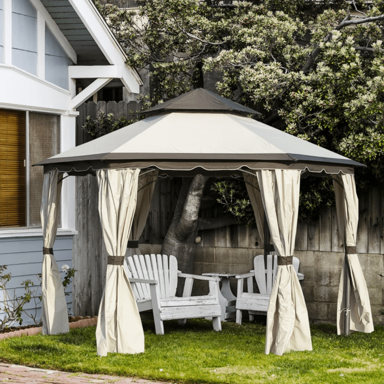 Large 3.4m Steel Gazebo with Sides Curtains Pavillion Outdoor 2 Tier Roof Tent - Home and Garden Furniture Shop - #rustic - furniture#