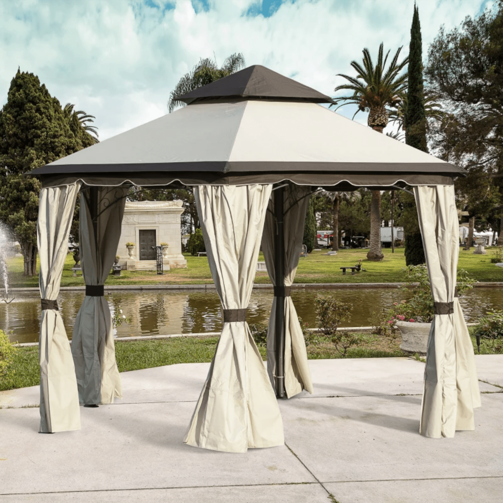 Large 3.4m Steel Gazebo with Sides Curtains Pavillion Outdoor 2 Tier Roof Tent - Home and Garden Furniture Shop - #rustic - furniture#