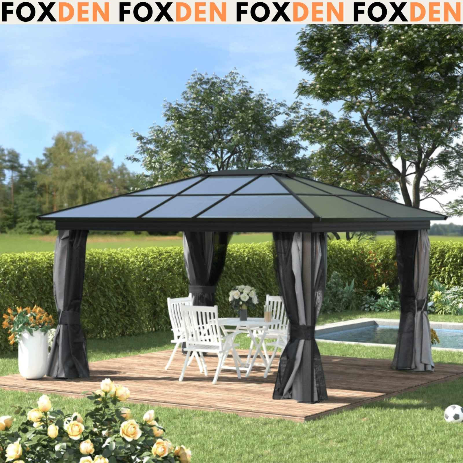 Large 3.6 x 4m Aluminium Hardtop Gazebo with Side Walls Canopy Polycarbonate Top - Home and Garden Furniture Shop - #rustic - furniture#